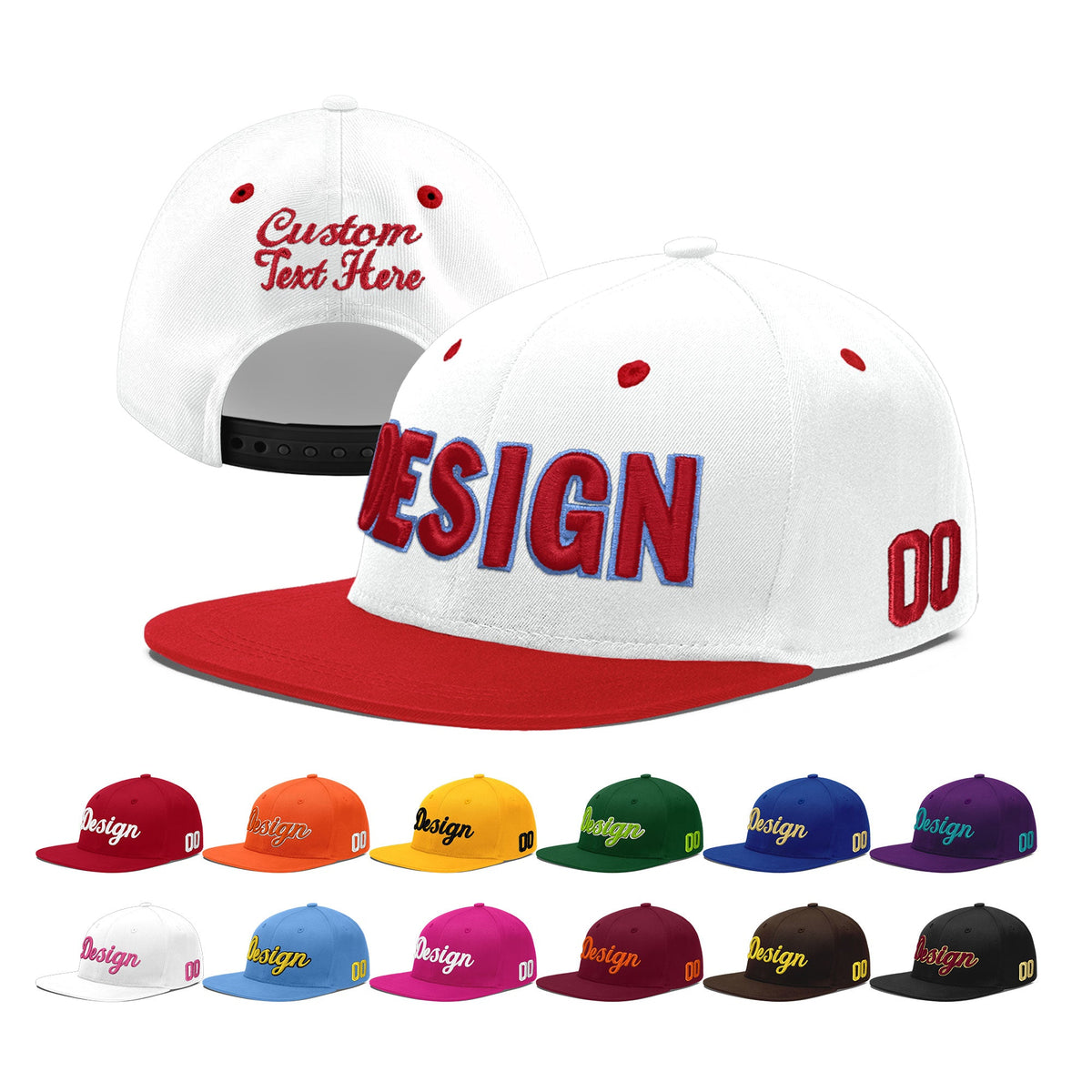Custom White Red Light Blue 3D Puff Embroidery Flat Embroidery Casual Sport Hats| KXKSHOP