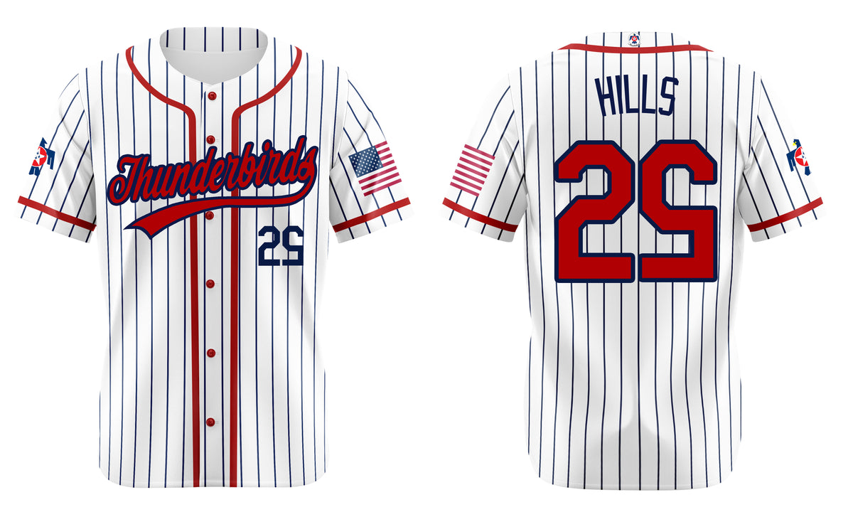 Custom White Navy Red Pinstrips Baseball jersey-USAF