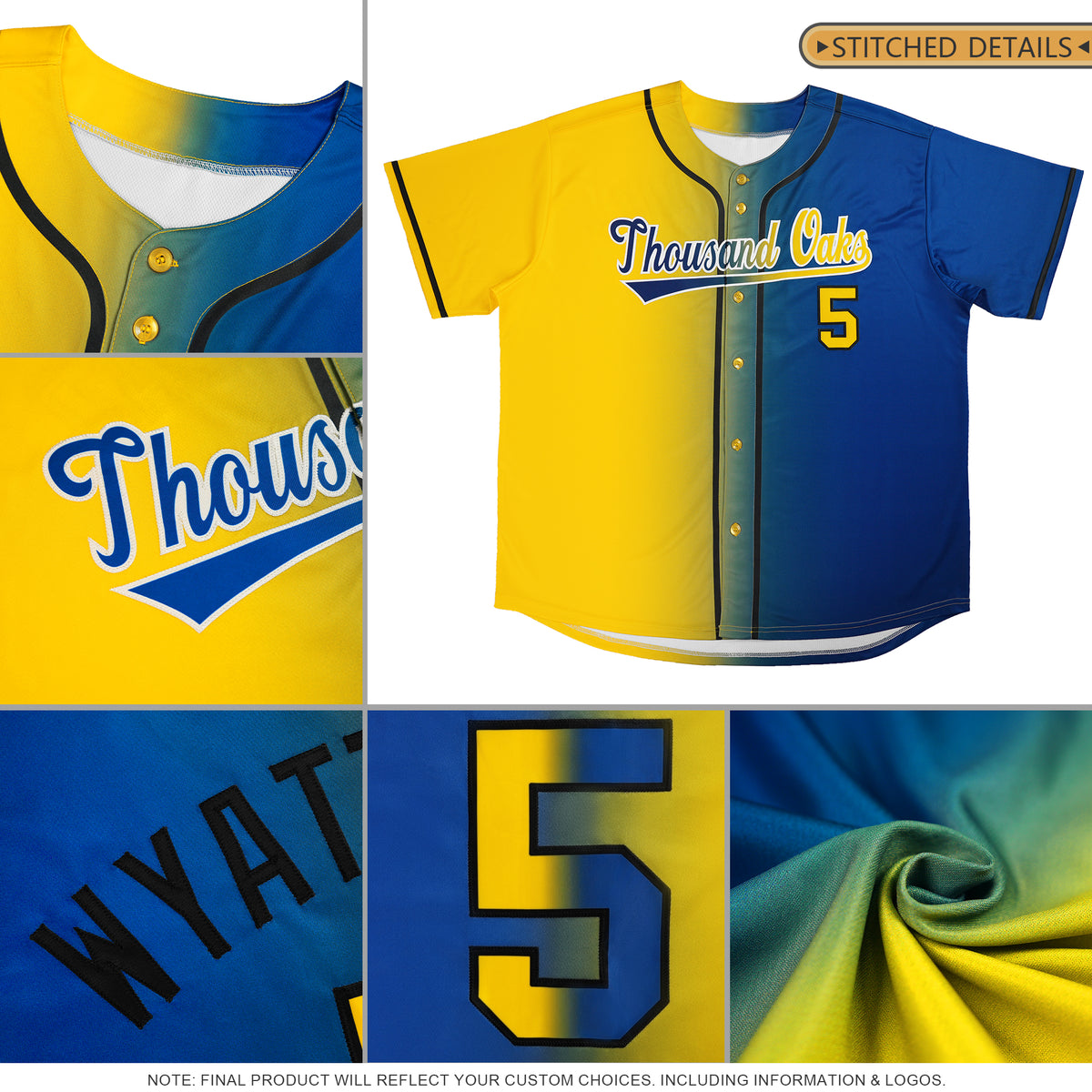 Custom Yellow Royal-Black Gradient Fashion Authentic Baseball Jersey