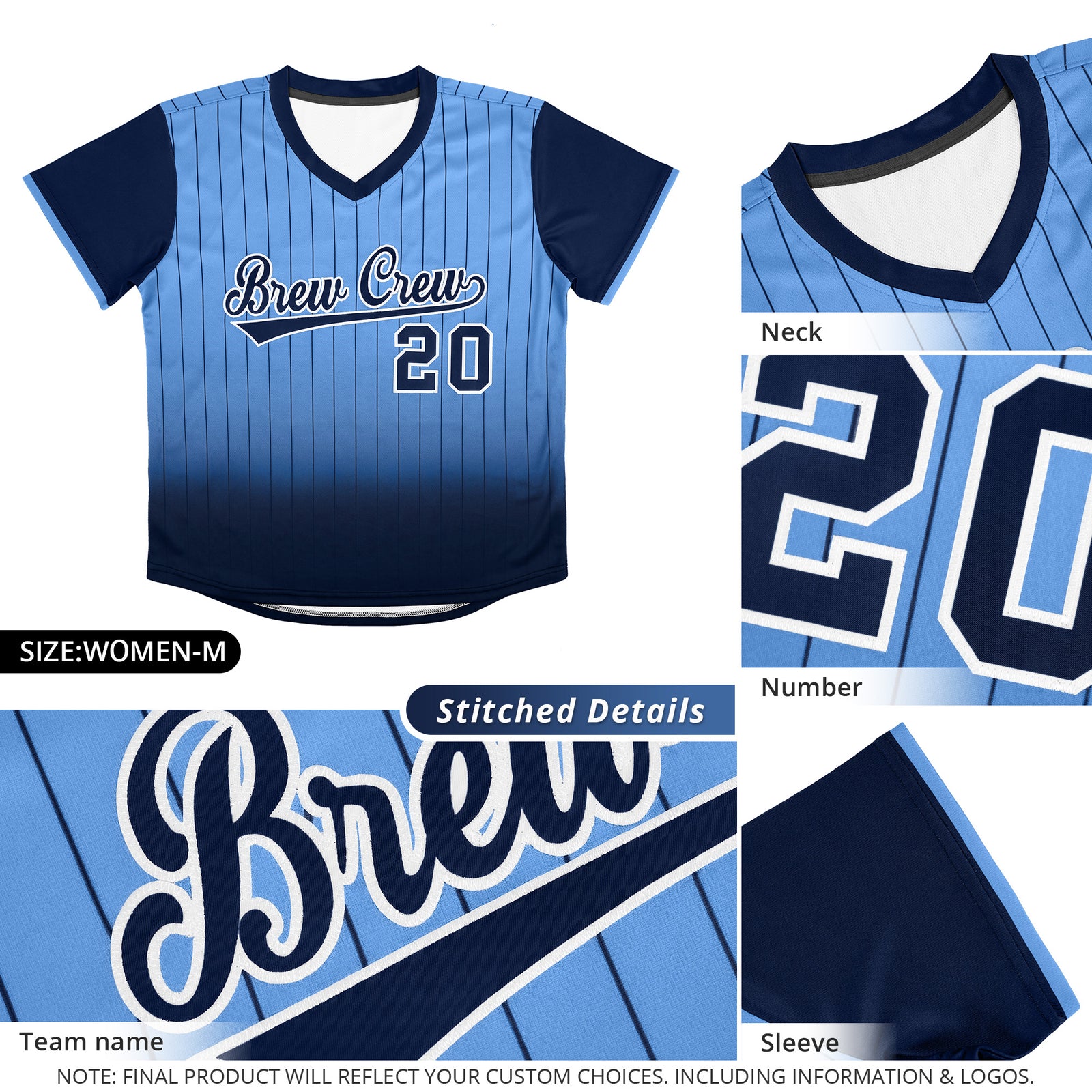 Custom Light Blue Navy-White Gradient Fashion Authentic Pullover Pinstripe Baseball Jersey
