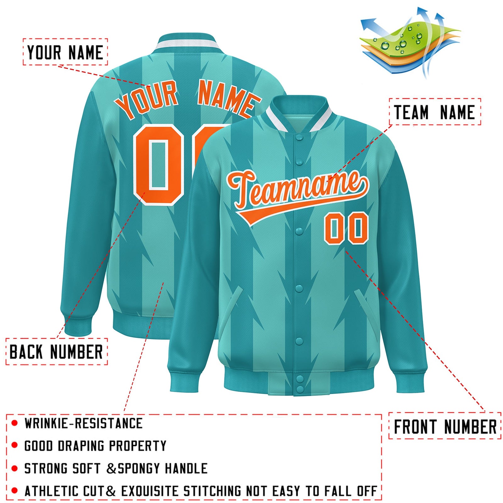 Custom Bright Green Bright Green Varsity Full-Snap Blade Pattern Raglan Sleeves Letterman Baseball Jacket