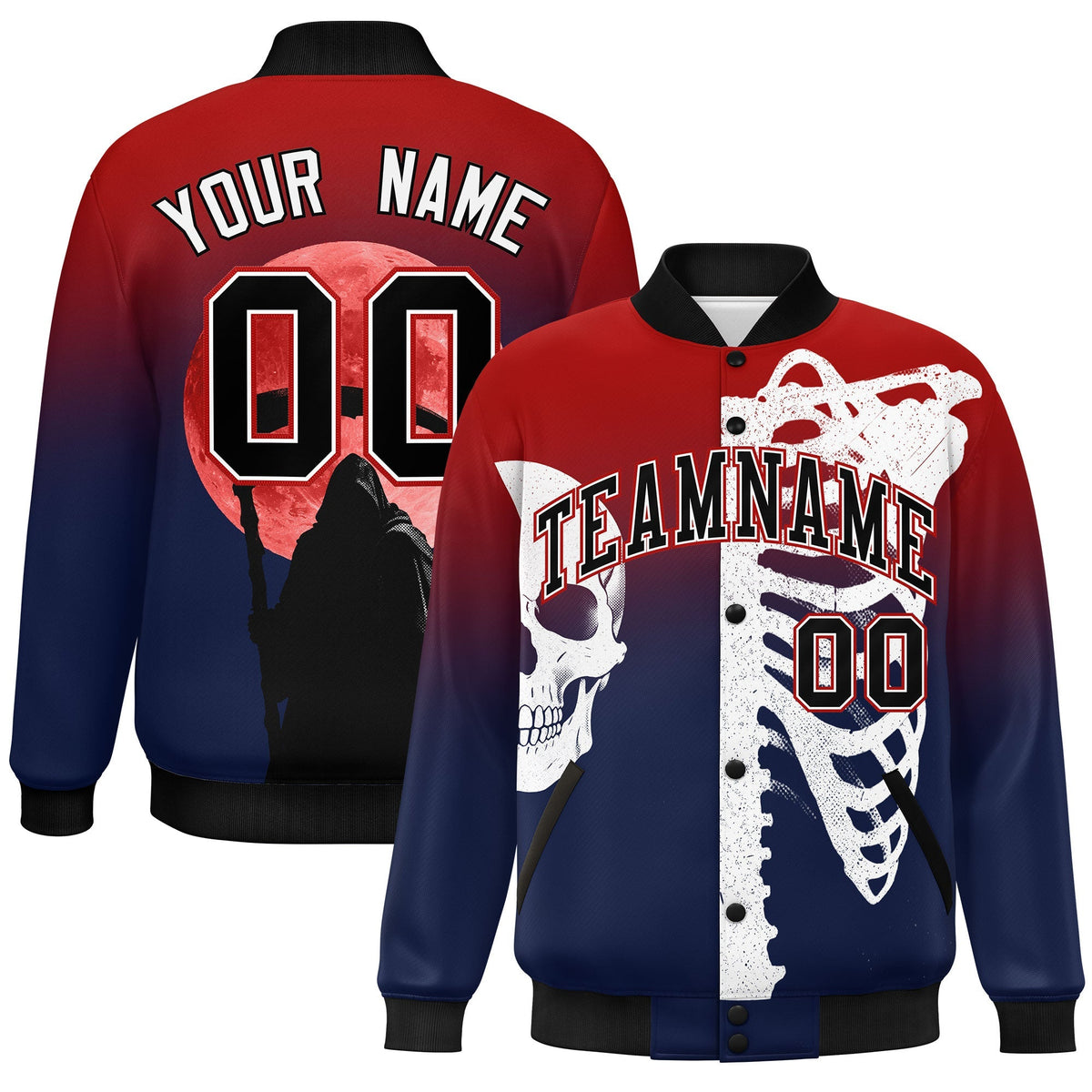 Custom Red Navy Black skeleton Halloween Graffiti Pattern Stretch Fabric Jacket| KXKSHOP