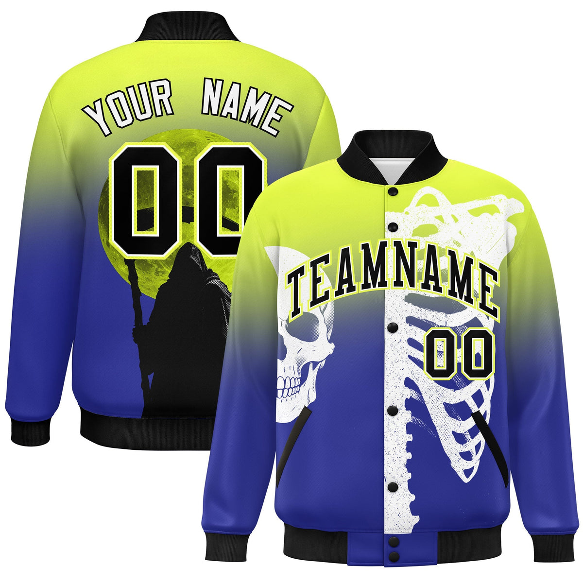 Custom Fluorescent Green Royal Black skeleton Halloween Graffiti Pattern Moisture-Wicking Jacket| KXKSHOP