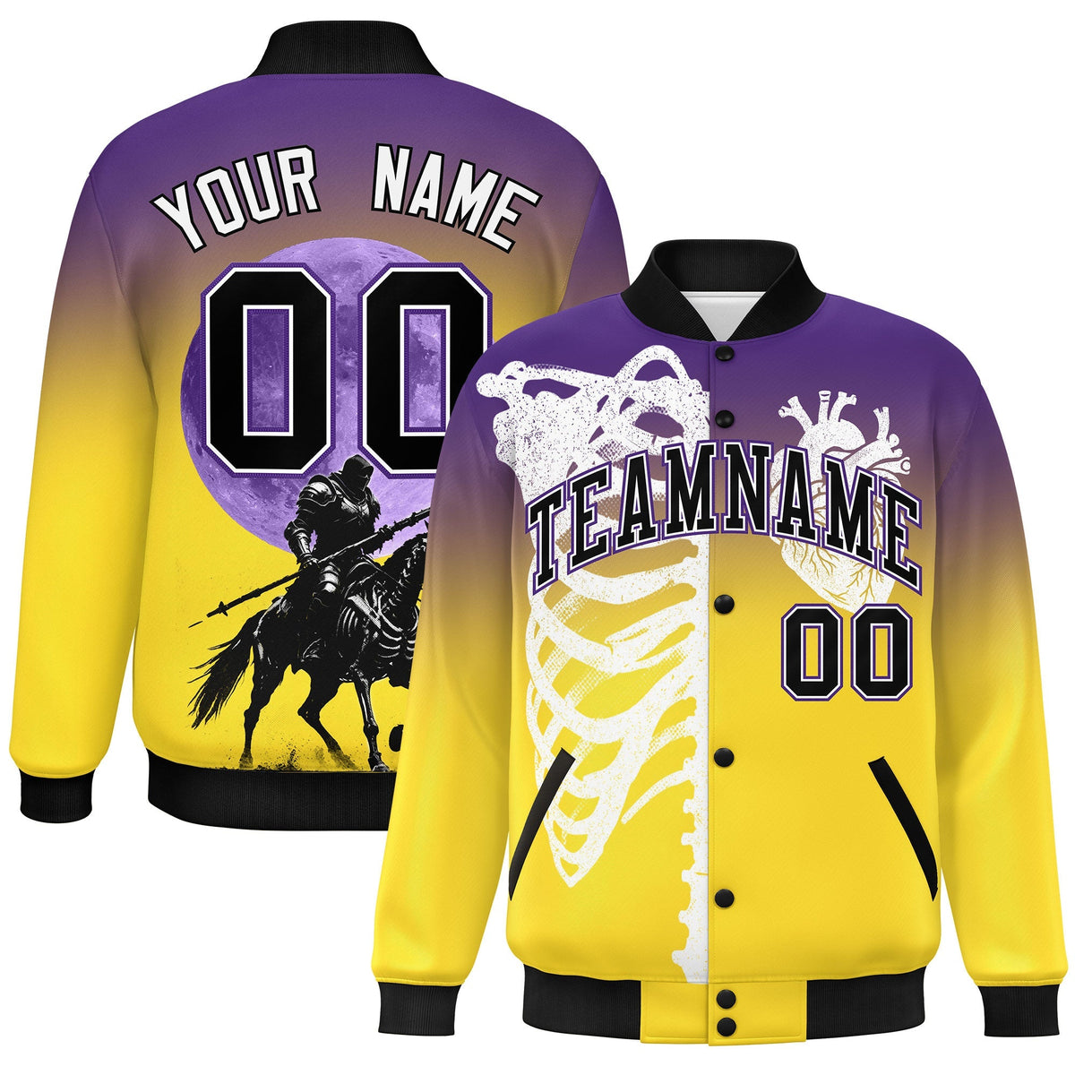 Custom Purple Gold Black skeleton Halloween Graffiti Pattern Moisture-Wicking Jacket| KXKSHOP