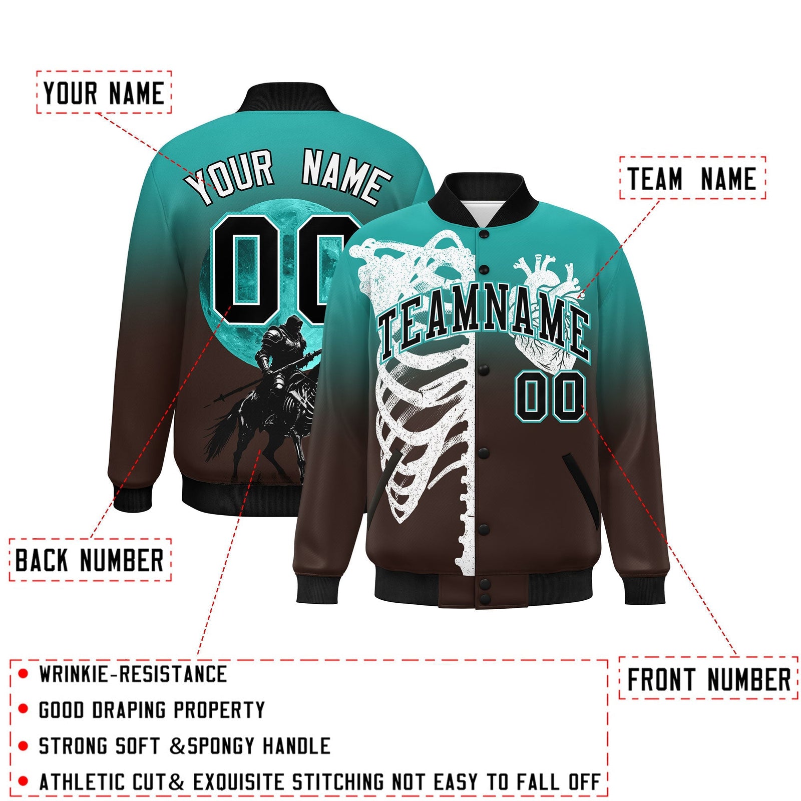 Custom Aqua Brown Black skeleton Halloween Graffiti Pattern Stretch Fabric Jacket| KXKSHOP