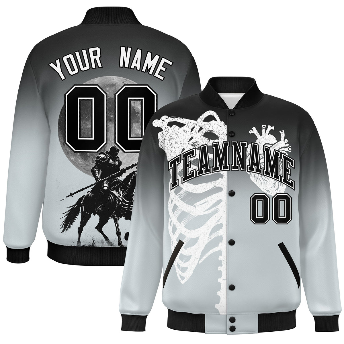 Custom Black Silver White skeleton Halloween Graffiti Pattern Stretch Fabric Jacket| KXKSHOP