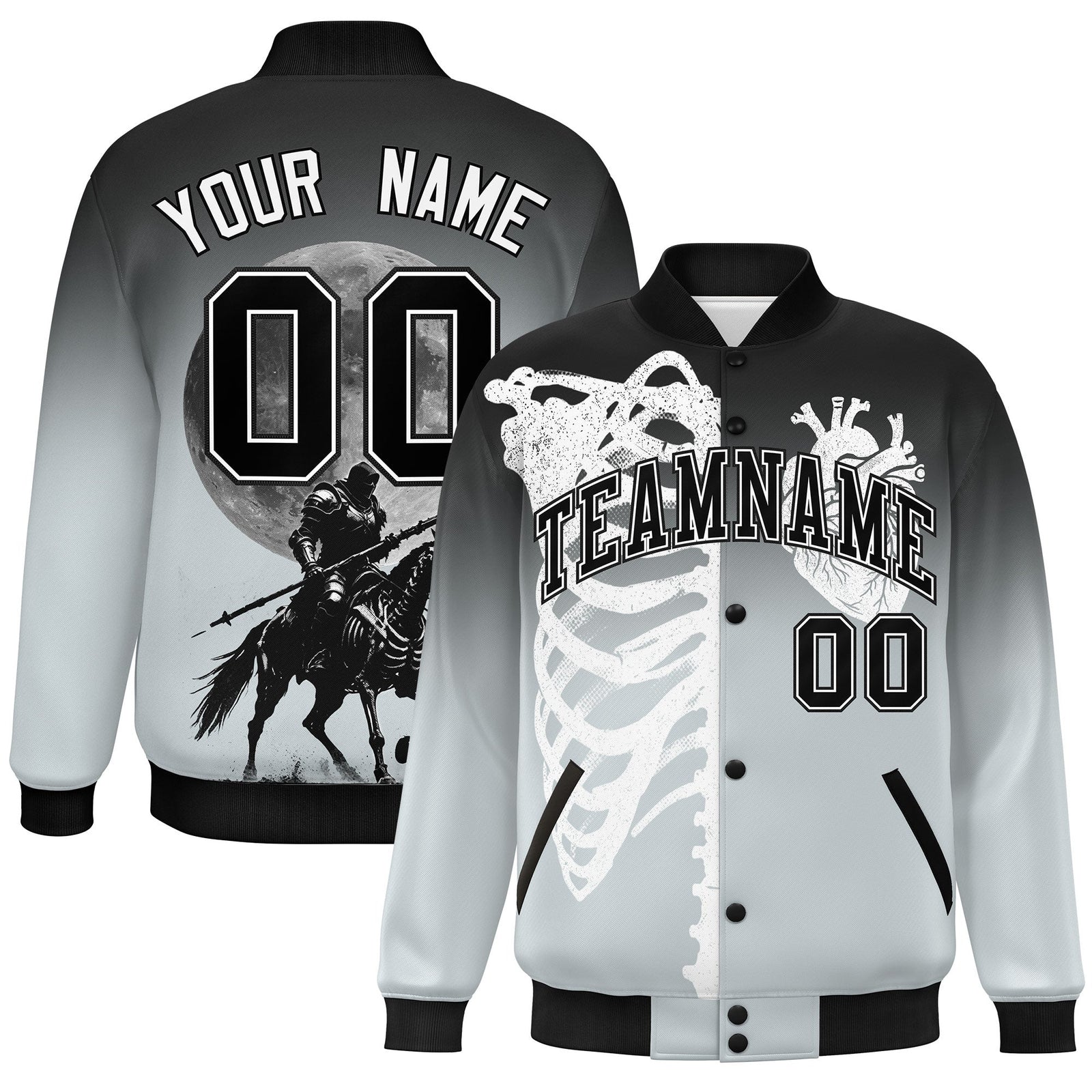 Custom Black Silver White skeleton Halloween Graffiti Pattern Stretch Fabric Jacket| KXKSHOP