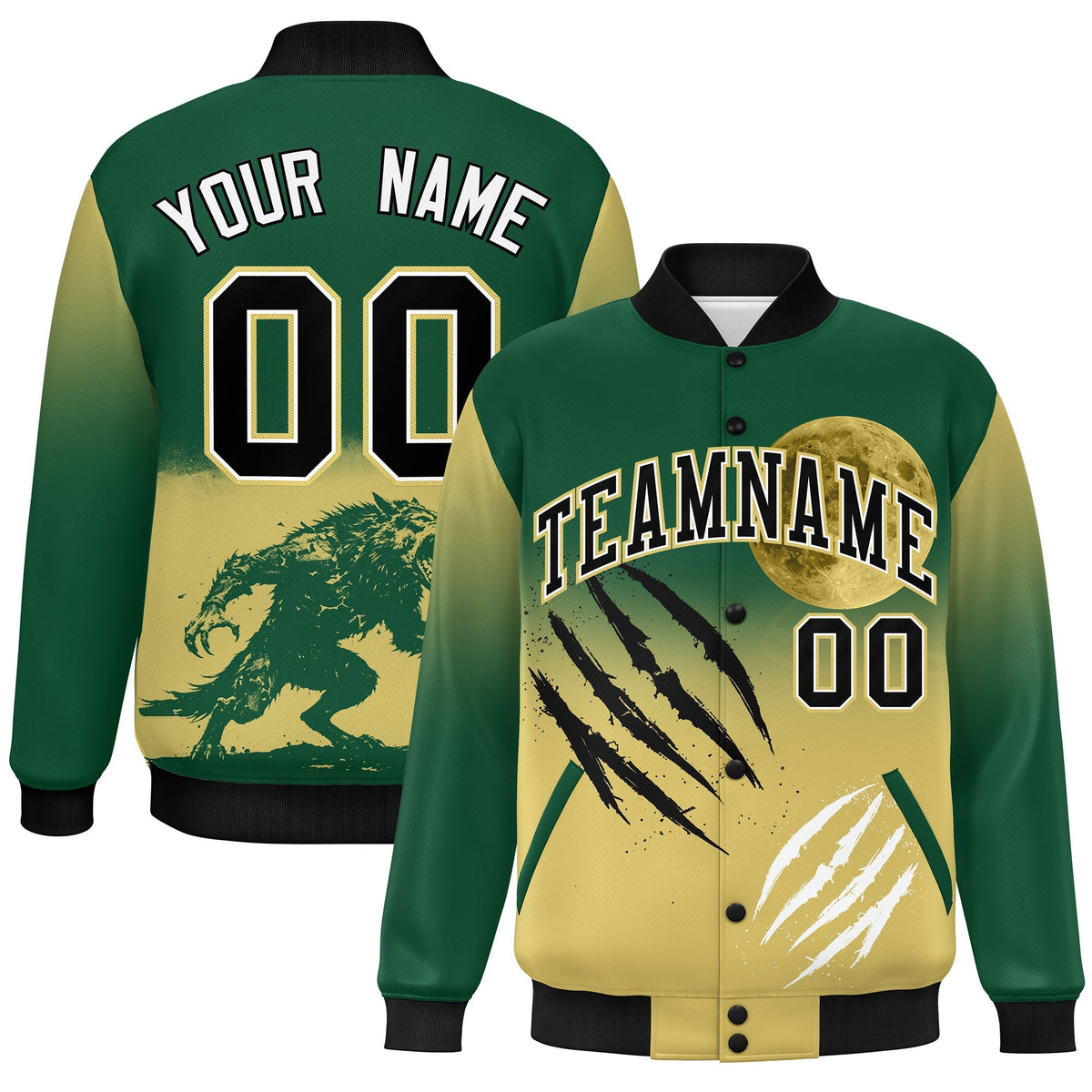 Custom Green Old Gold Black skeleton Halloween Graffiti Pattern Stretch Fabric Jacket| KXKSHOP