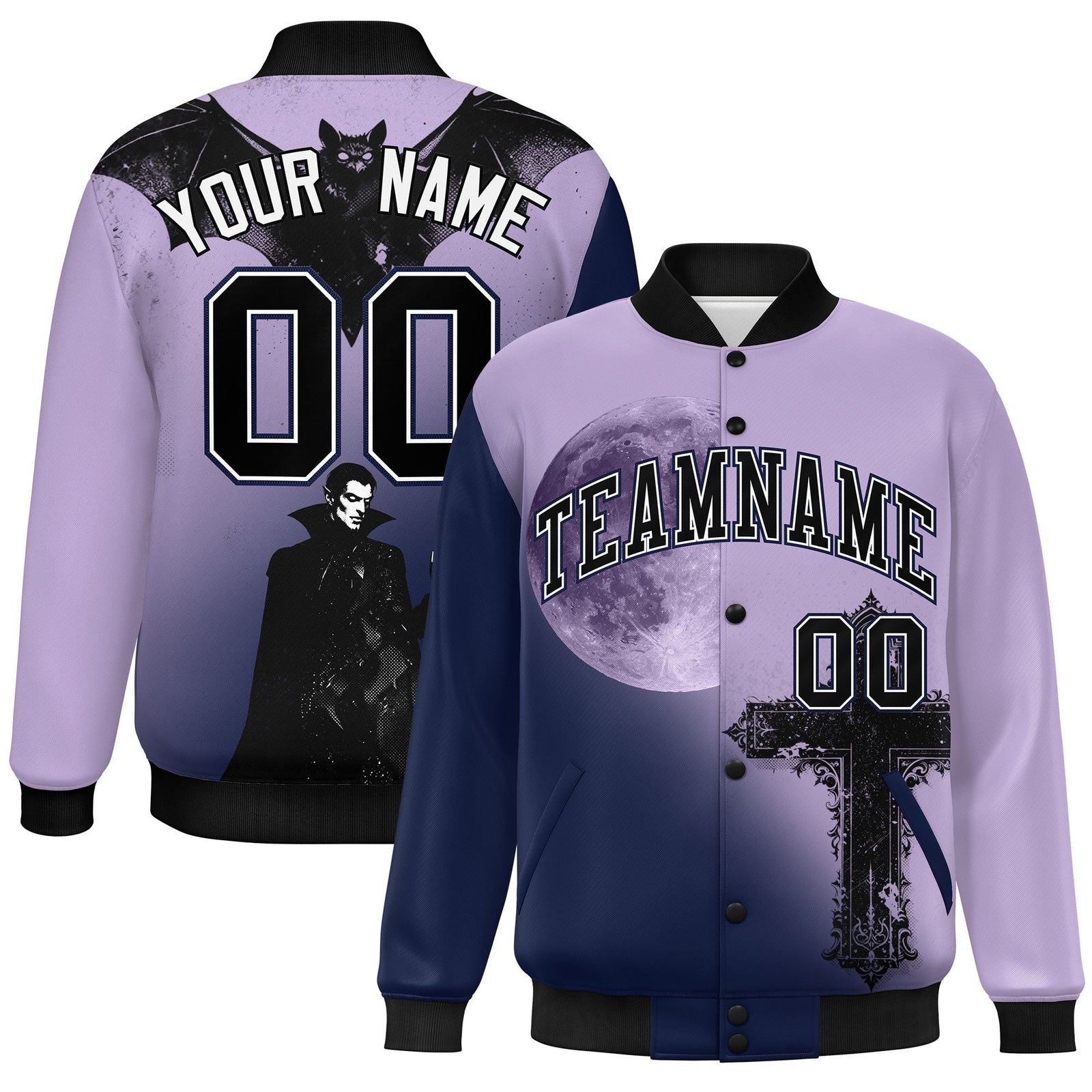 Custom Light Purple Navy Black skeleton Halloween Graffiti Pattern Stretch Fabric Jacket| KXKSHOP
