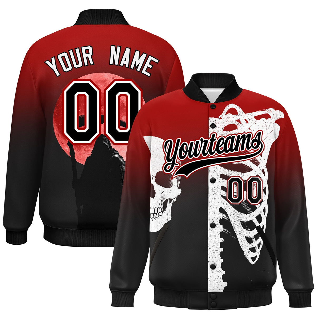 Custom Red Black White skeleton Halloween Graffiti Pattern Moisture-Wicking Jacket| KXKSHOP