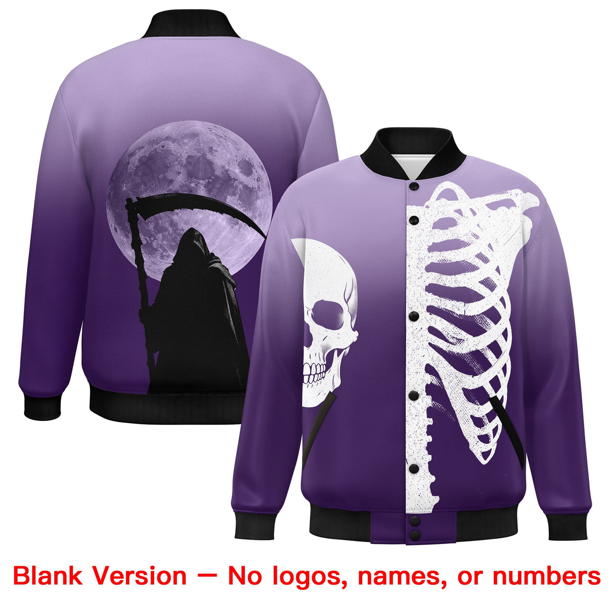 Custom Light Purple Purple Black skeleton Halloween Graffiti Pattern Stretch Fabric Jacket| KXKSHOP