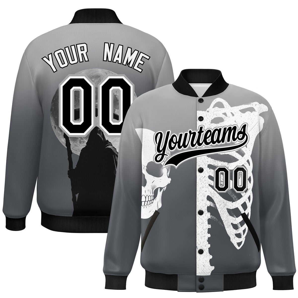 Custom Gray Dark Gray Black skeleton Halloween Graffiti Pattern Moisture-Wicking Jacket| KXKSHOP