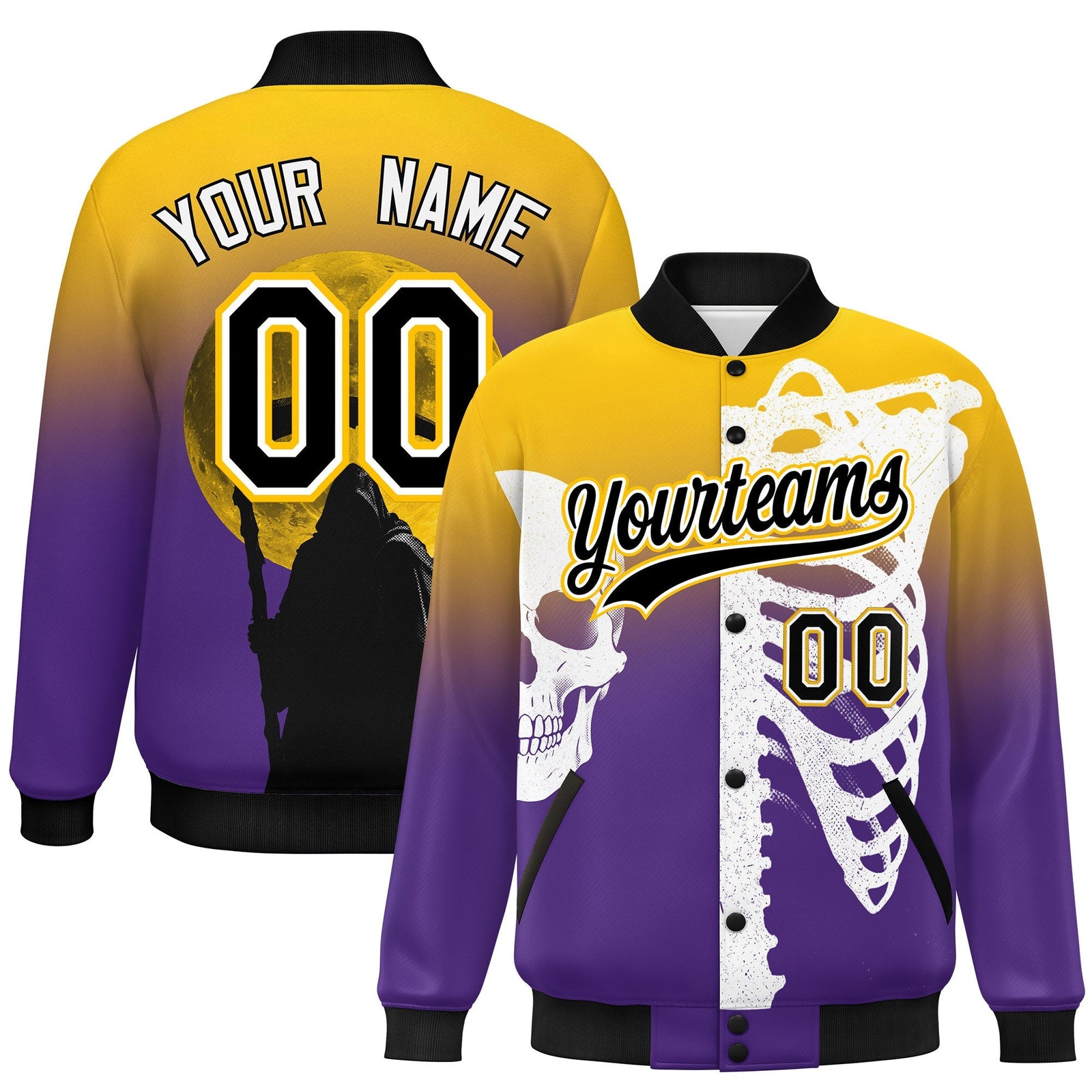 Custom Purple Black White skeleton Halloween Graffiti Pattern Stretch Fabric Jacket| KXKSHOP