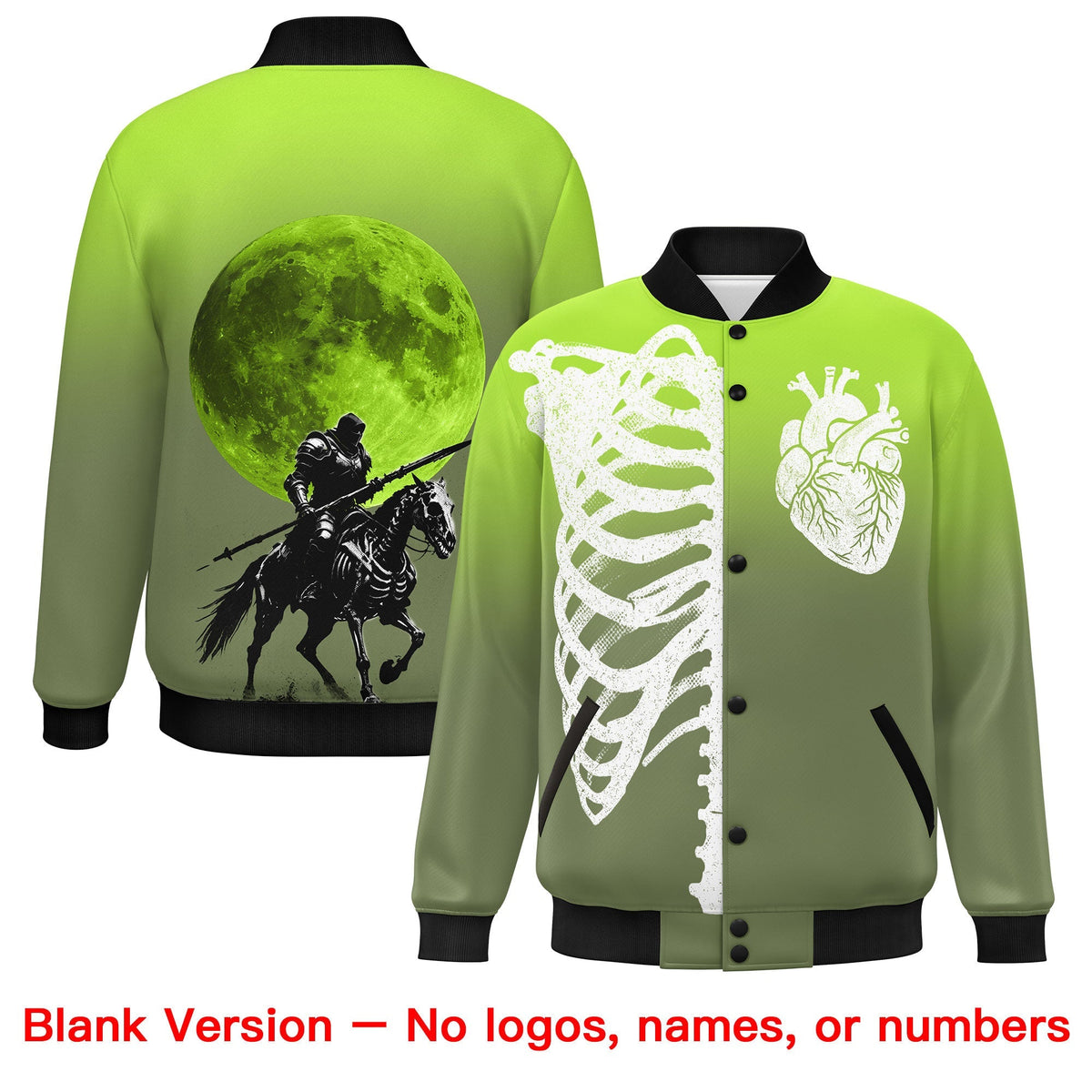 Custom Neon Green Black White skeleton Halloween Graffiti Pattern Moisture-Wicking Jacket| KXKSHOP