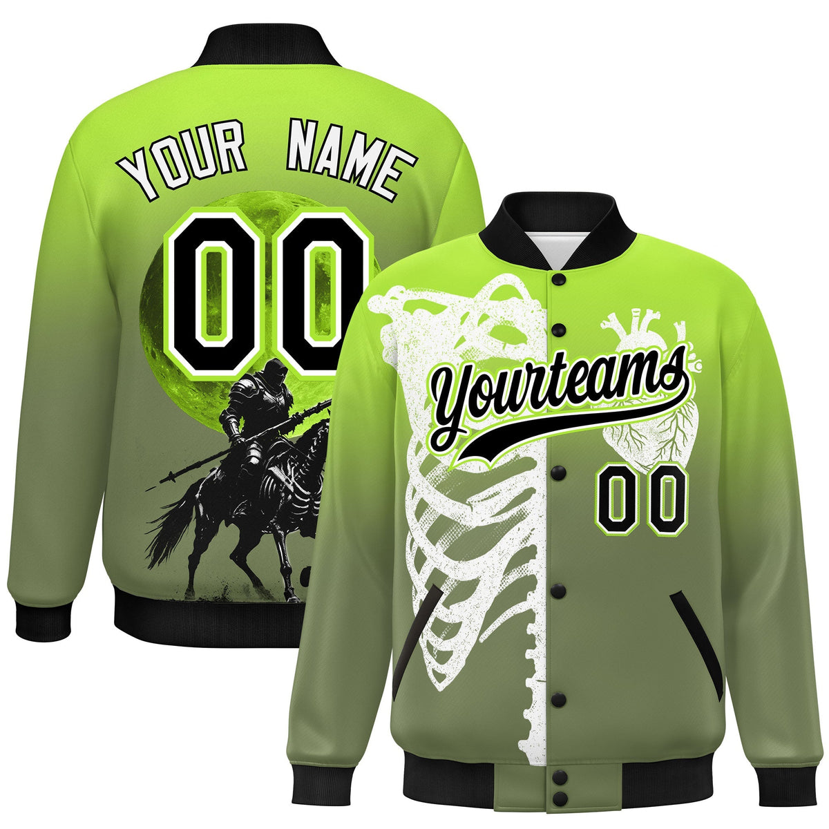 Custom Neon Green Black White skeleton Halloween Graffiti Pattern Moisture-Wicking Jacket| KXKSHOP