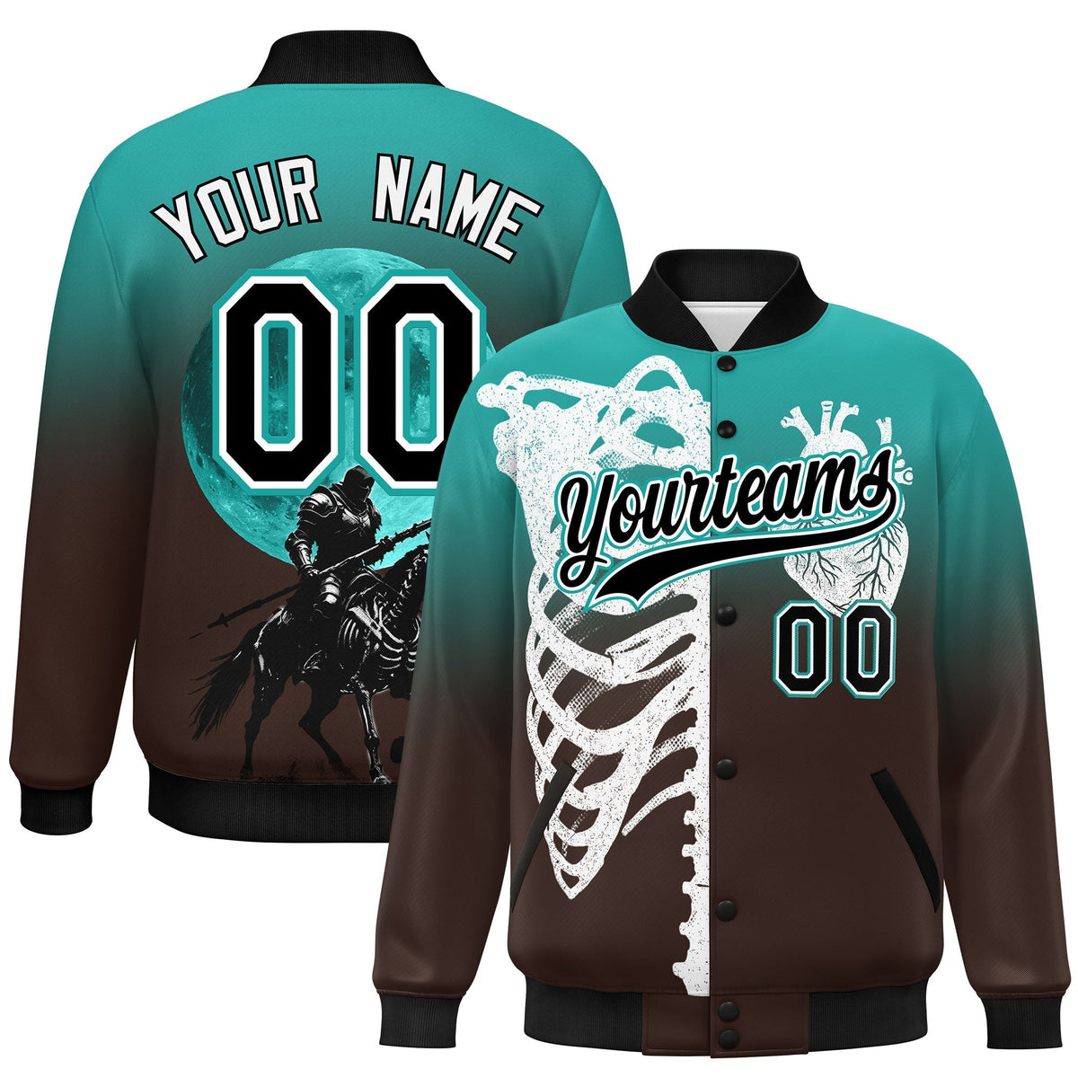 Custom Aqua Brown Black skeleton Halloween Graffiti Pattern Stretch Fabric Jacket| KXKSHOP