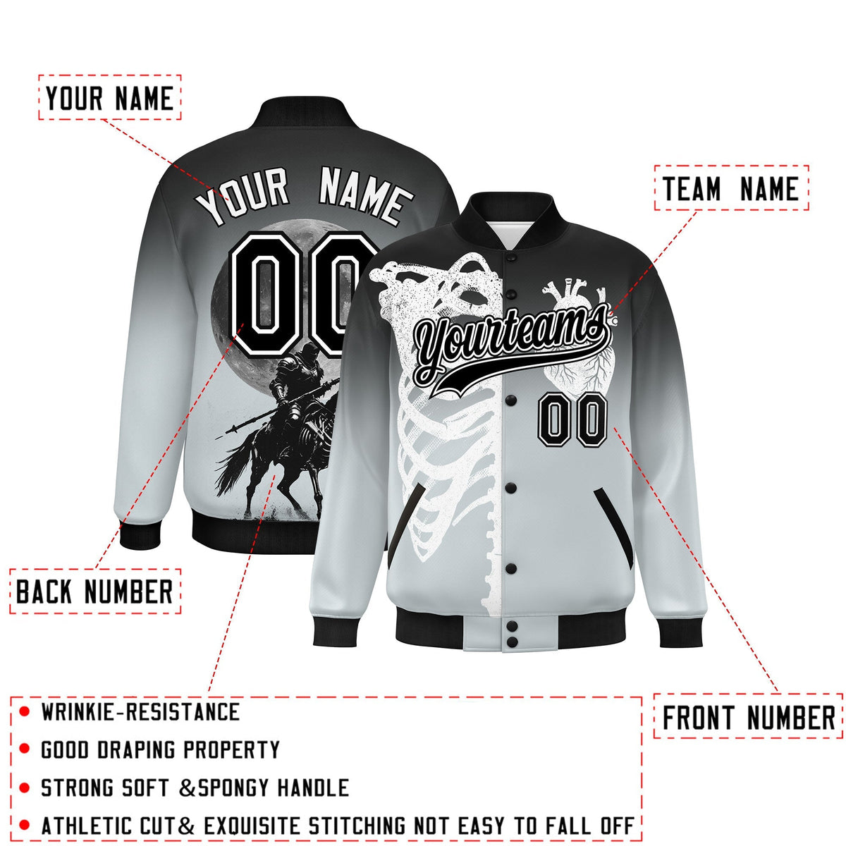 Custom Black Silver White skeleton Halloween Graffiti Pattern Stretch Fabric Jacket| KXKSHOP