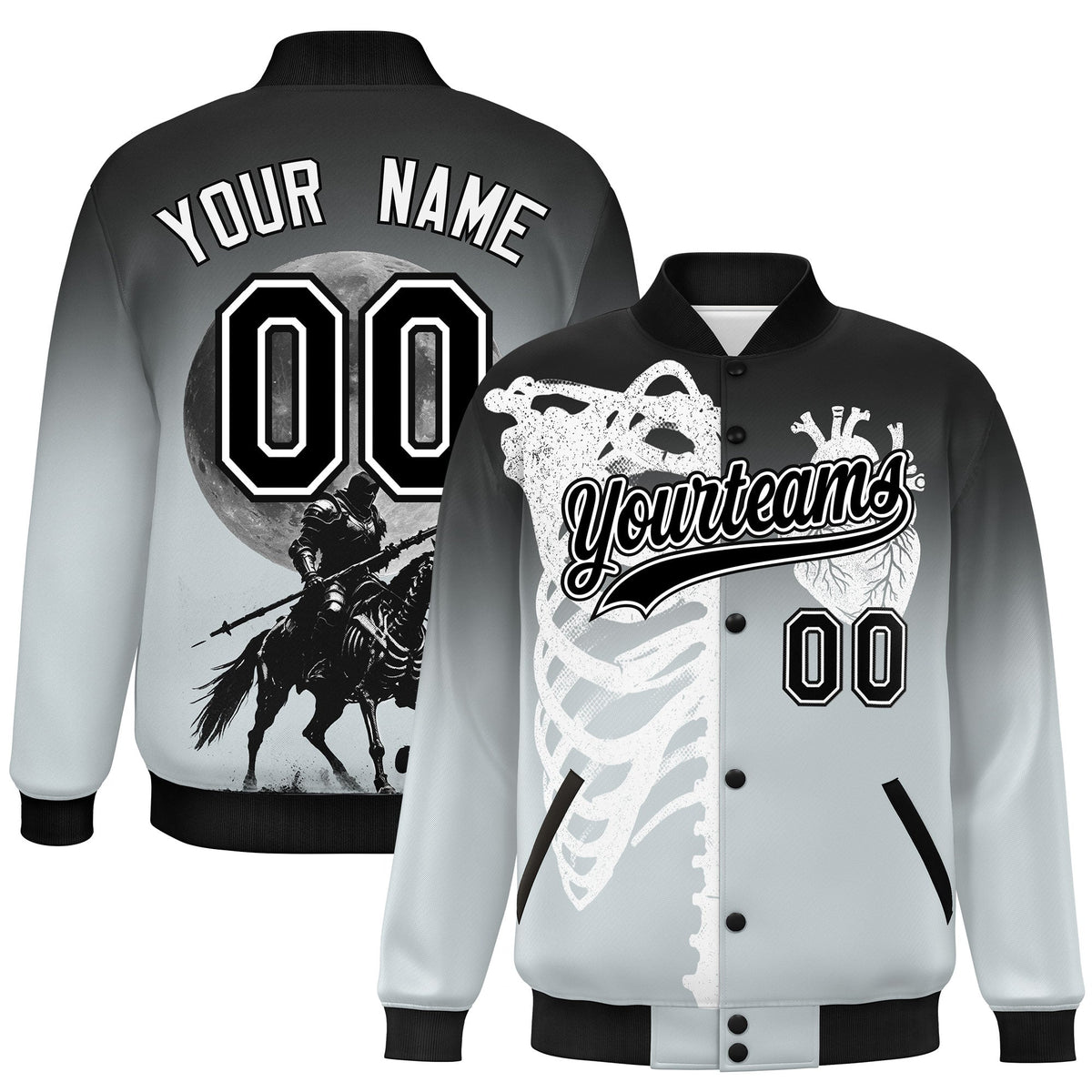 Custom Black Silver White skeleton Halloween Graffiti Pattern Stretch Fabric Jacket| KXKSHOP