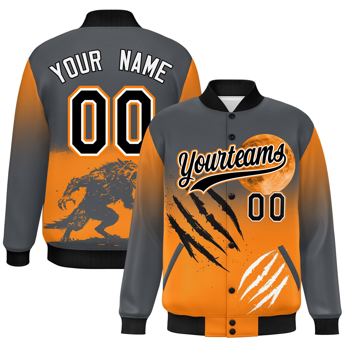 Custom Gray Orange Black skeleton Halloween Graffiti Pattern Stretch Fabric Jacket| KXKSHOP