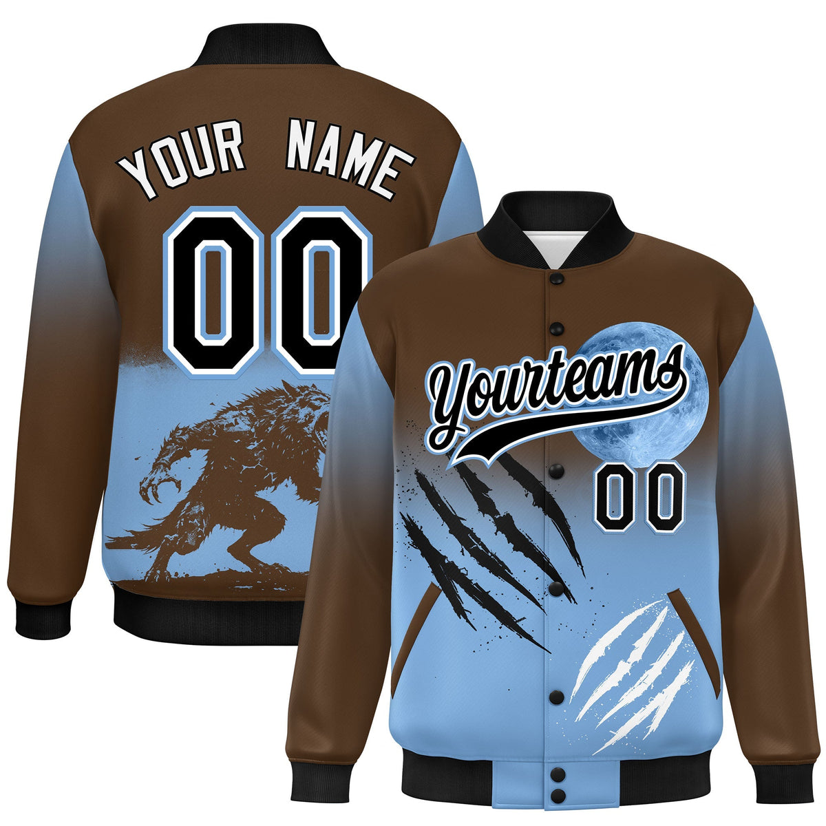 Custom Light Brown Powder Blue Black skeleton Halloween Graffiti Pattern Stretch Fabric Jacket| KXKSHOP