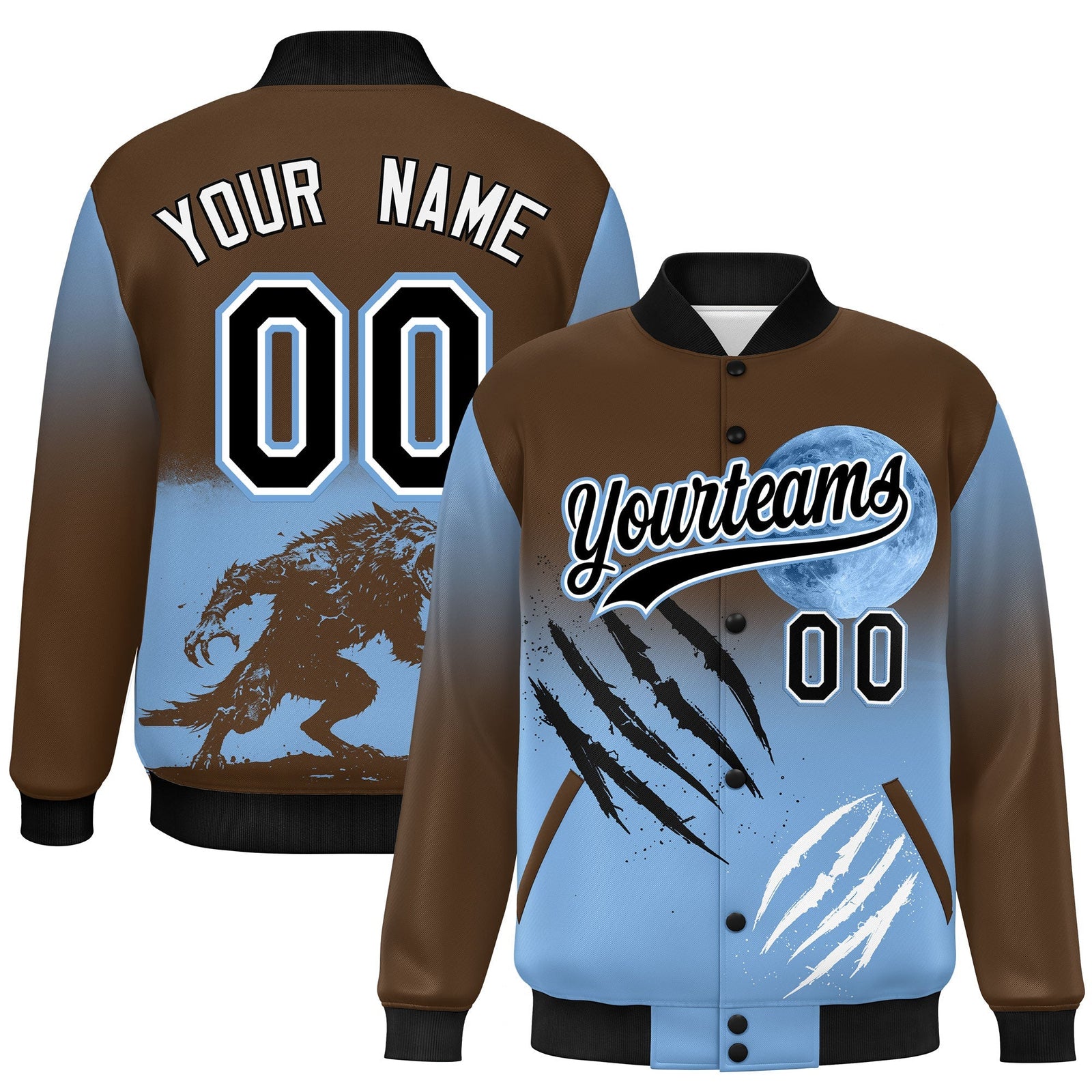 Custom Light Brown Powder Blue Black skeleton Halloween Graffiti Pattern Stretch Fabric Jacket| KXKSHOP