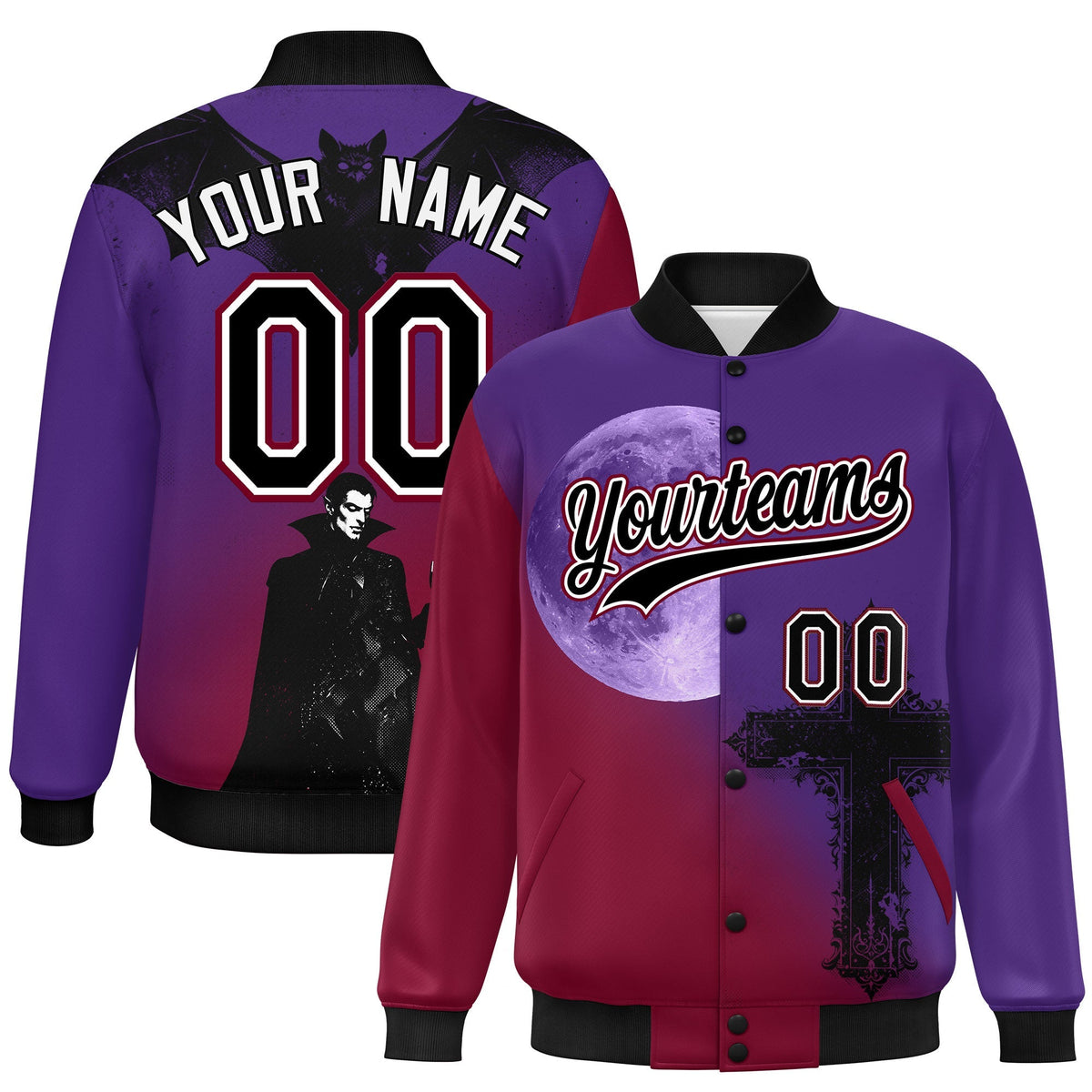Custom Purple Cardinal Black skeleton Halloween Graffiti Pattern Moisture-Wicking Jacket| KXKSHOP