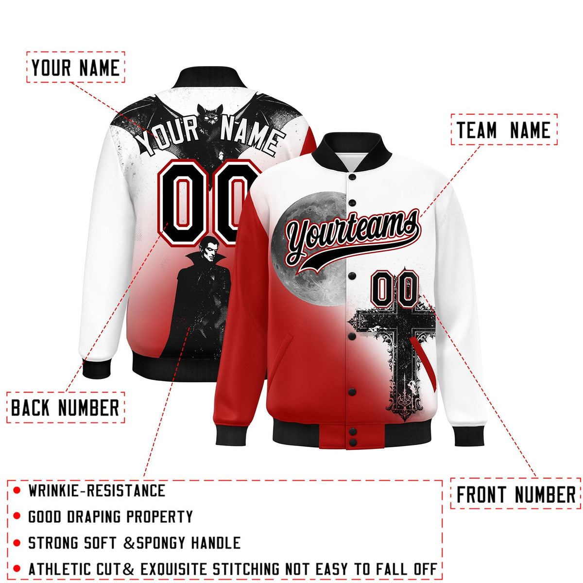 Custom White Red Black skeleton Halloween Graffiti Pattern Moisture-Wicking Jacket| KXKSHOP