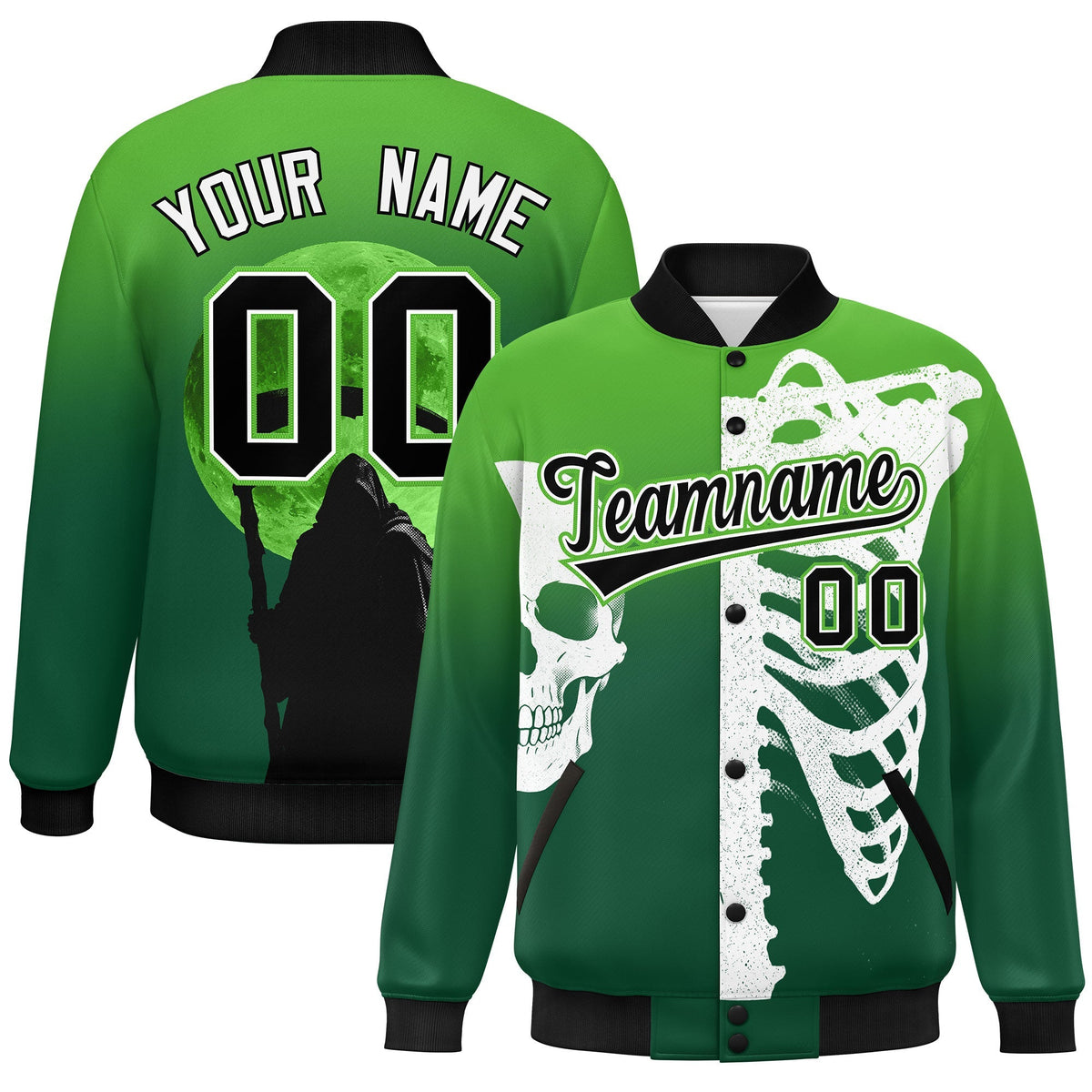 Custom Light Green Dark Green Black skeleton Halloween Graffiti Pattern Moisture-Wicking Jacket| KXKSHOP