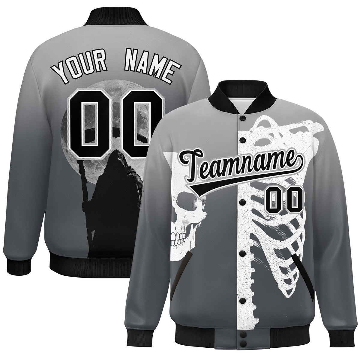 Custom Gray Dark Gray Black skeleton Halloween Graffiti Pattern Moisture-Wicking Jacket| KXKSHOP