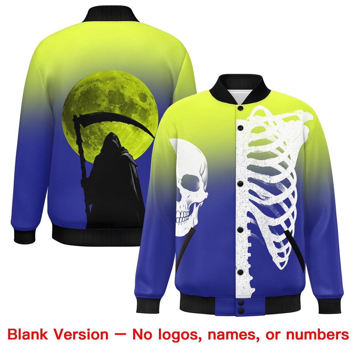 Custom Fluorescent Green Royal Black skeleton Halloween Graffiti Pattern Moisture-Wicking Jacket| KXKSHOP