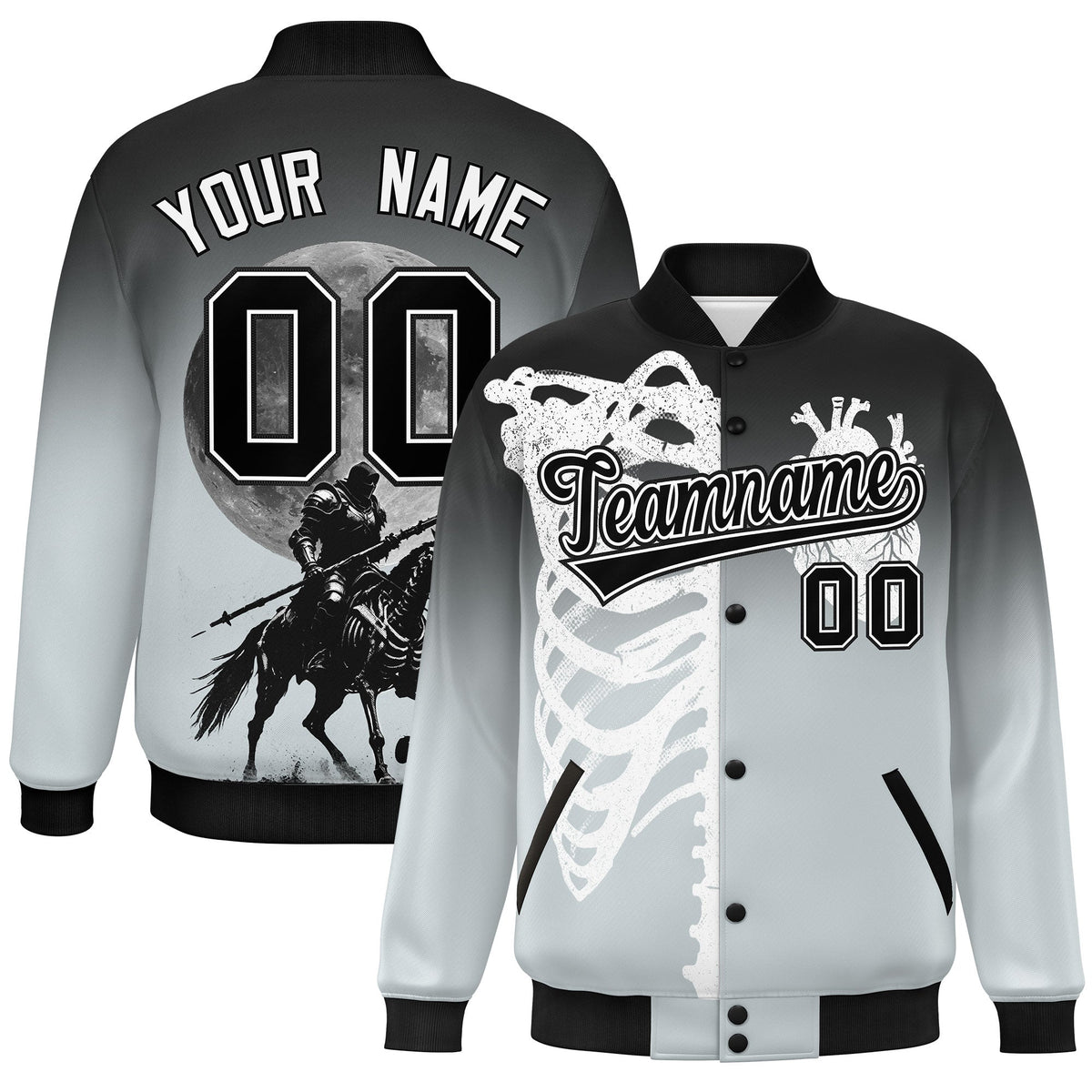 Custom Black Silver White skeleton Halloween Graffiti Pattern Stretch Fabric Jacket| KXKSHOP