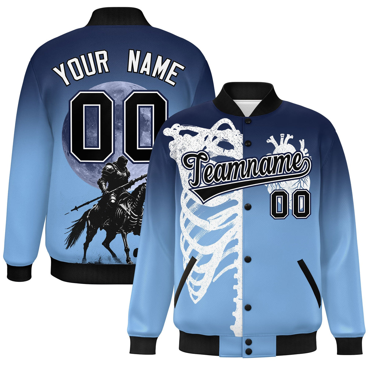 Custom Navy Light Blue Black skeleton Halloween Graffiti Pattern Moisture-Wicking Jacket| KXKSHOP