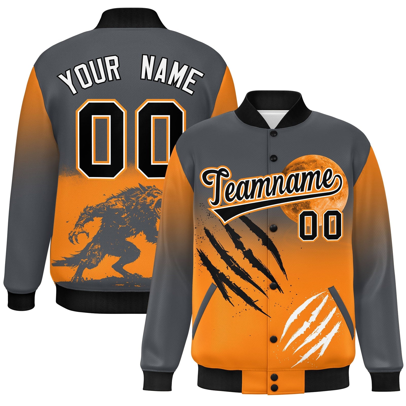 Custom Gray Orange Black skeleton Halloween Graffiti Pattern Stretch Fabric Jacket| KXKSHOP