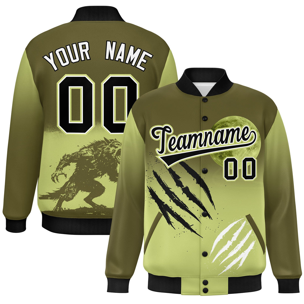 Custom Olive Champagne Black skeleton Halloween Graffiti Pattern Stretch Fabric Jacket| KXKSHOP
