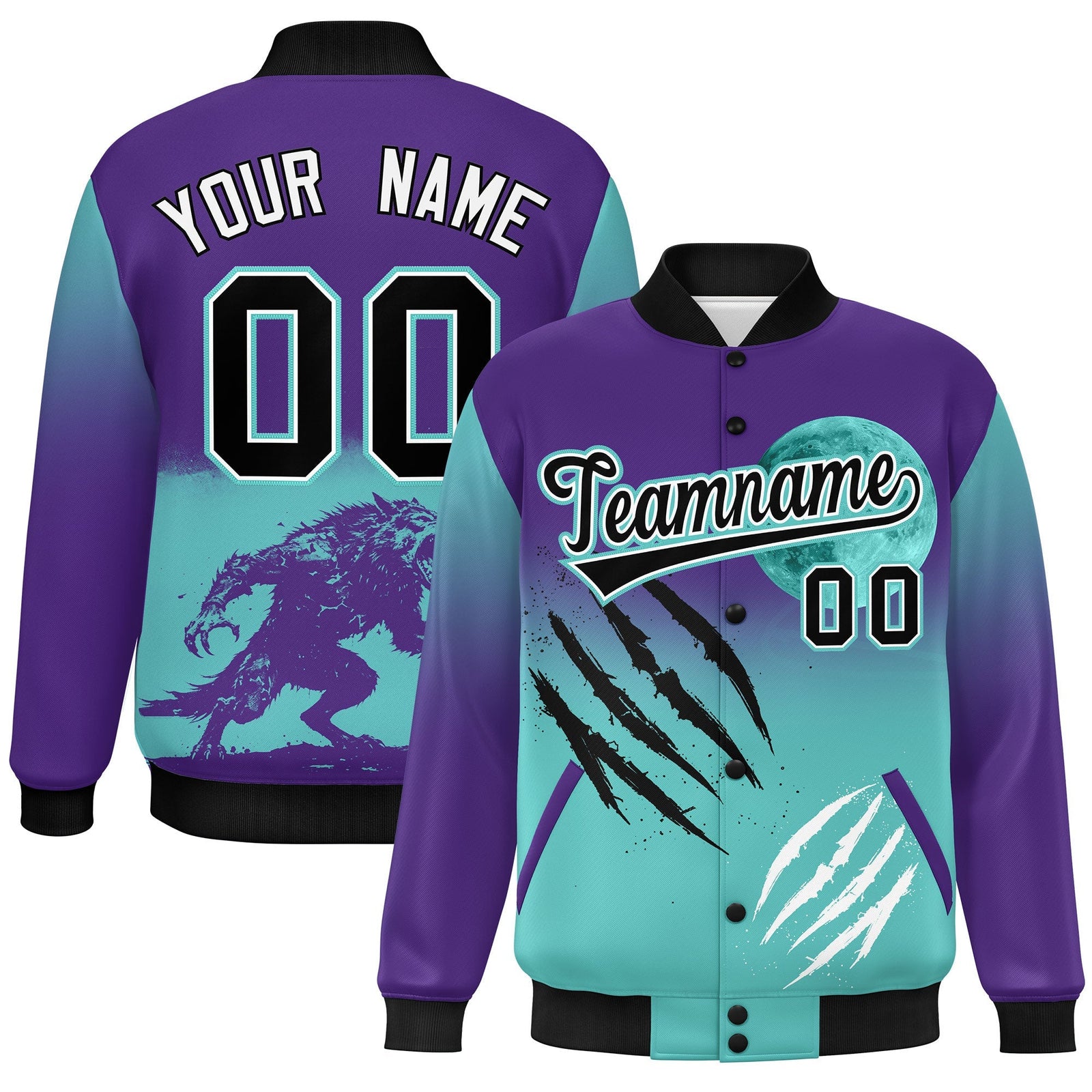 Custom Purple Teal Black skeleton Halloween Graffiti Pattern Moisture-Wicking Jacket| KXKSHOP