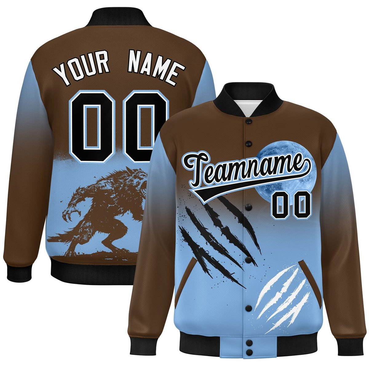 Custom Light Brown Powder Blue Black skeleton Halloween Graffiti Pattern Stretch Fabric Jacket| KXKSHOP