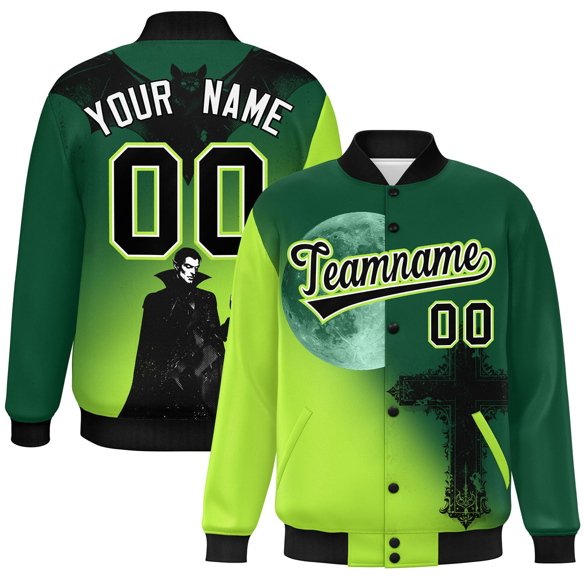 Custom Green Neon Green Black skeleton Halloween Graffiti Pattern Stretch Fabric Jacket| KXKSHOP