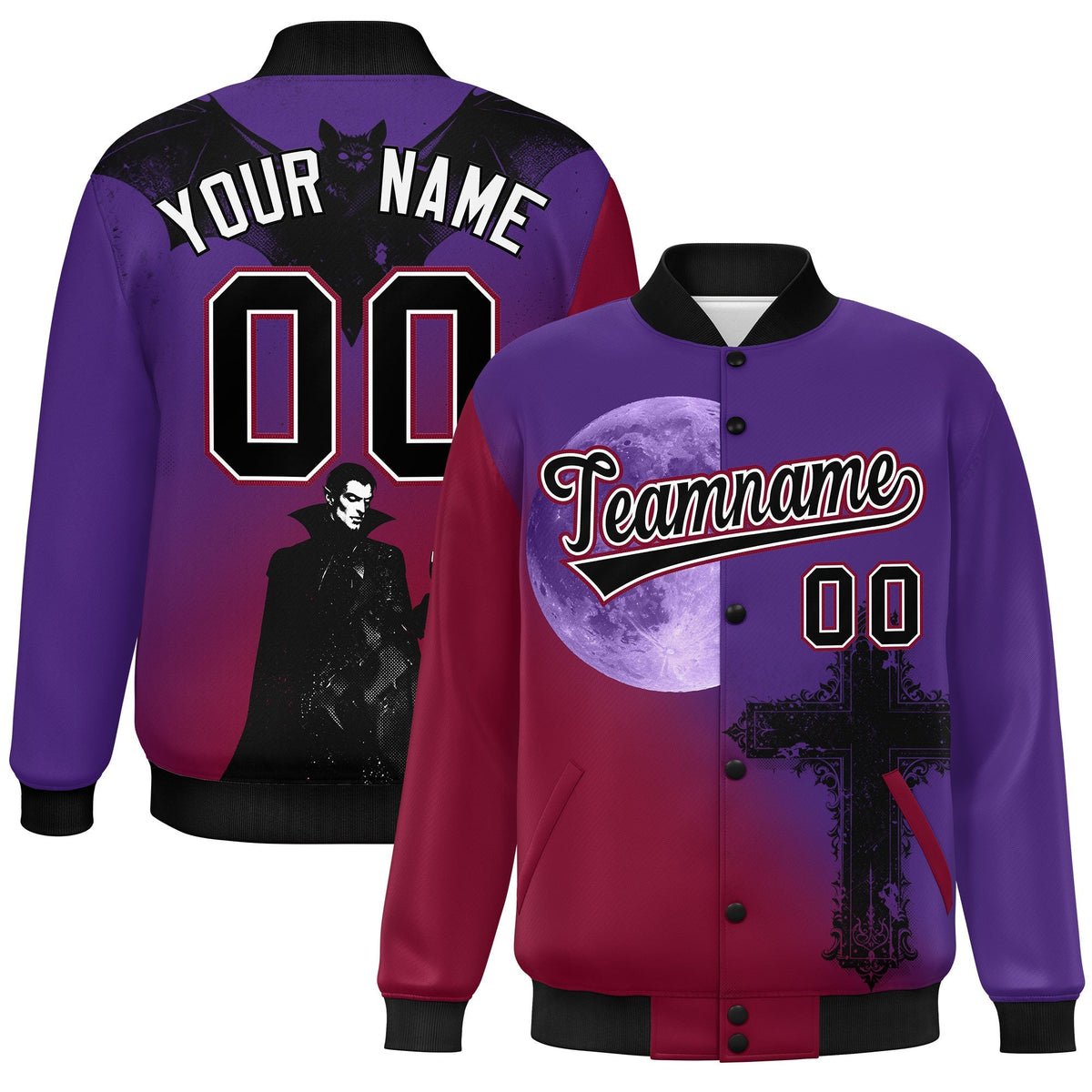 Custom Purple Cardinal Black skeleton Halloween Graffiti Pattern Moisture-Wicking Jacket| KXKSHOP