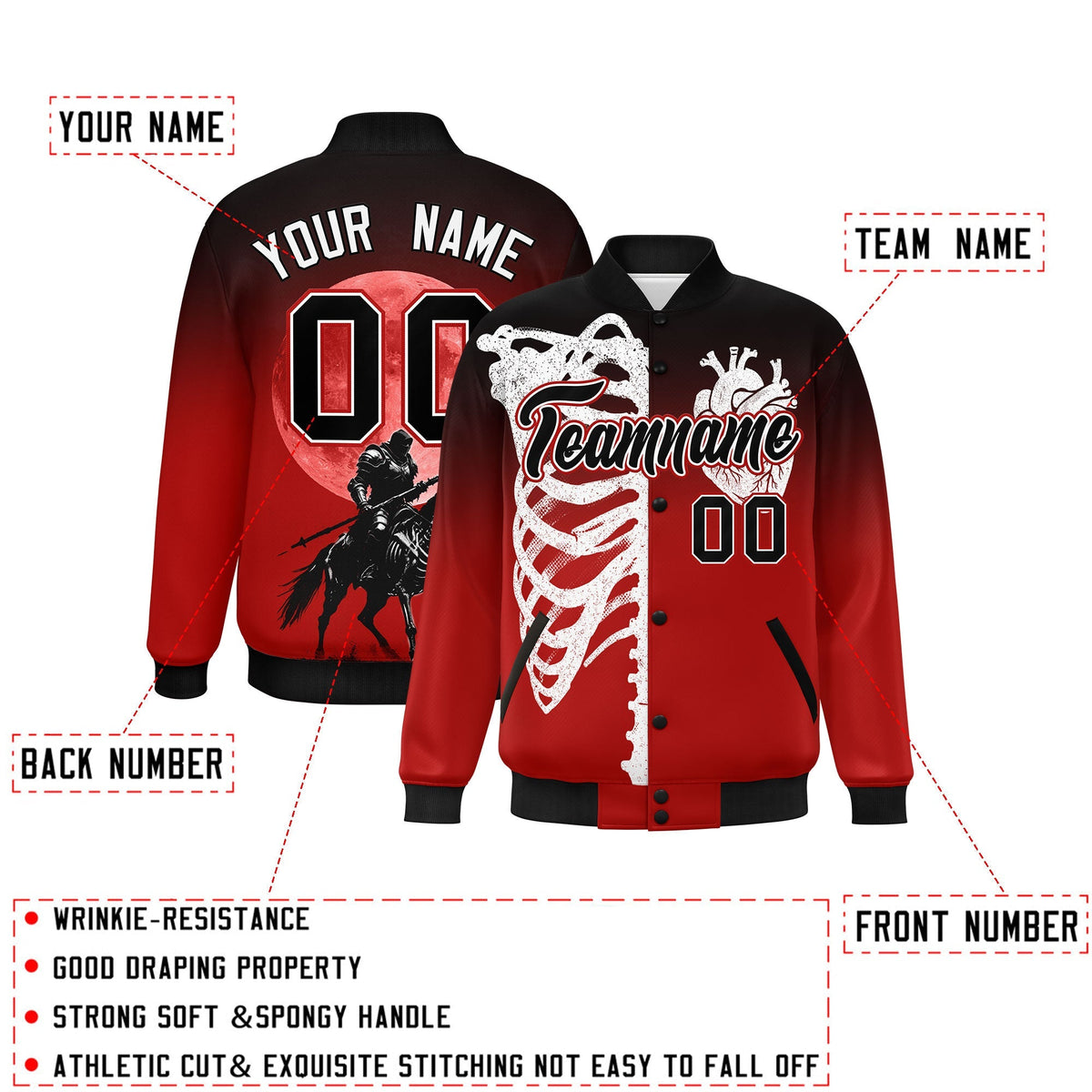Custom Black Red White skeleton Halloween Graffiti Pattern Moisture-Wicking Jacket| KXKSHOP