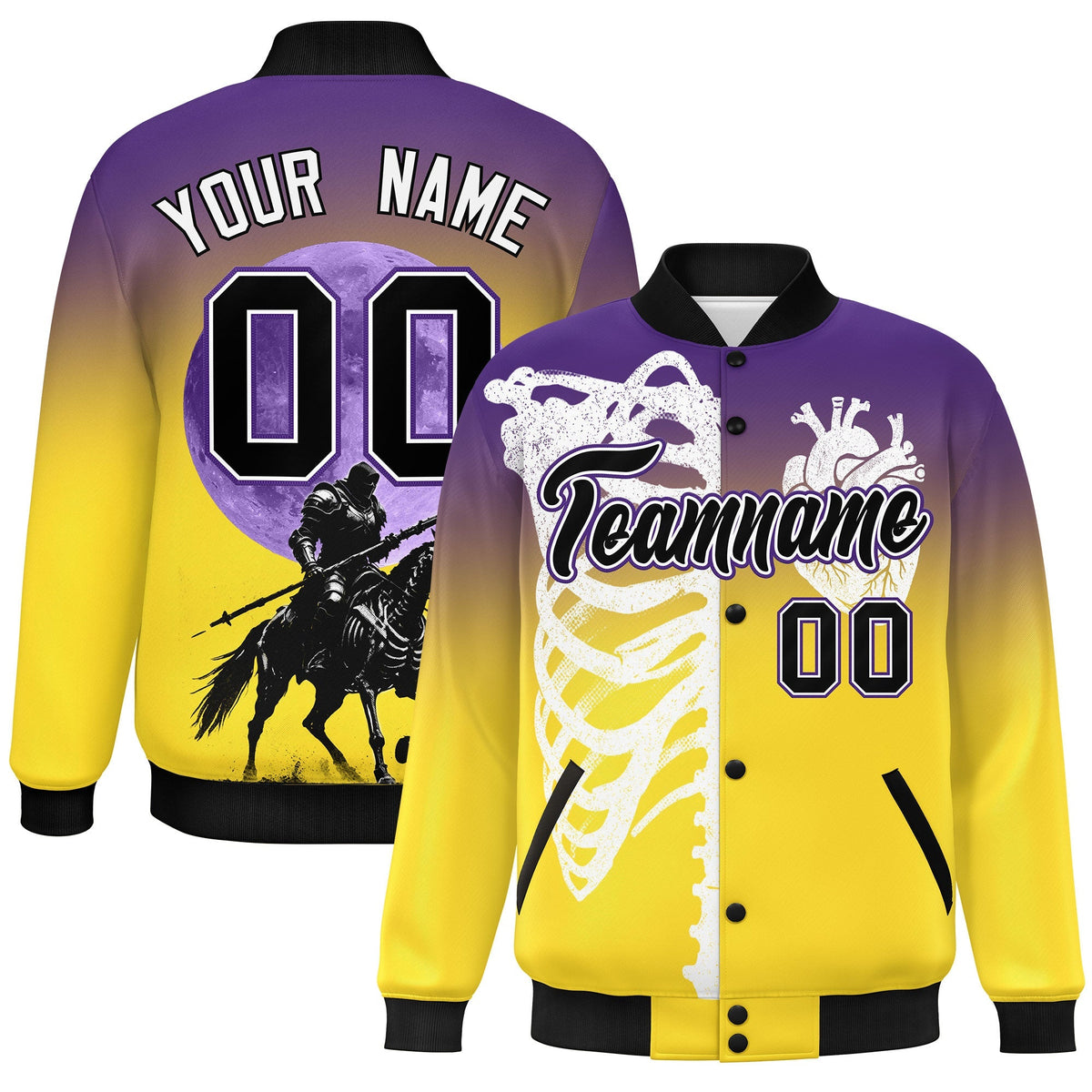 Custom Purple Gold Black skeleton Halloween Graffiti Pattern Moisture-Wicking Jacket| KXKSHOP