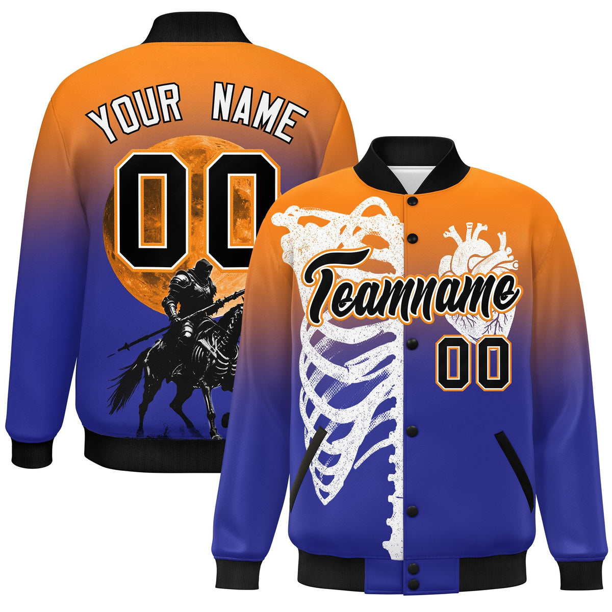 Custom Orange Royal Black skeleton Halloween Graffiti Pattern Moisture-Wicking Jacket| KXKSHOP