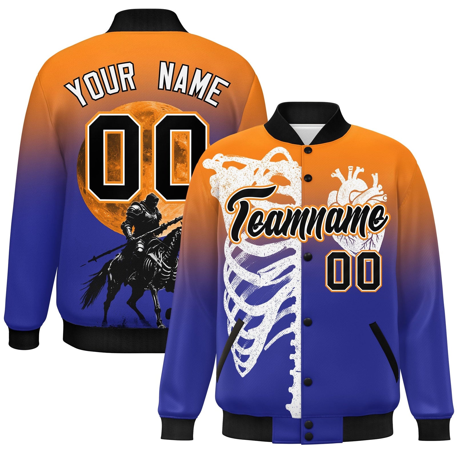 Custom Orange Royal Black skeleton Halloween Graffiti Pattern Moisture-Wicking Jacket| KXKSHOP