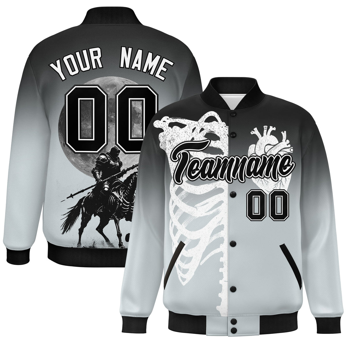 Custom Black Silver White skeleton Halloween Graffiti Pattern Stretch Fabric Jacket| KXKSHOP