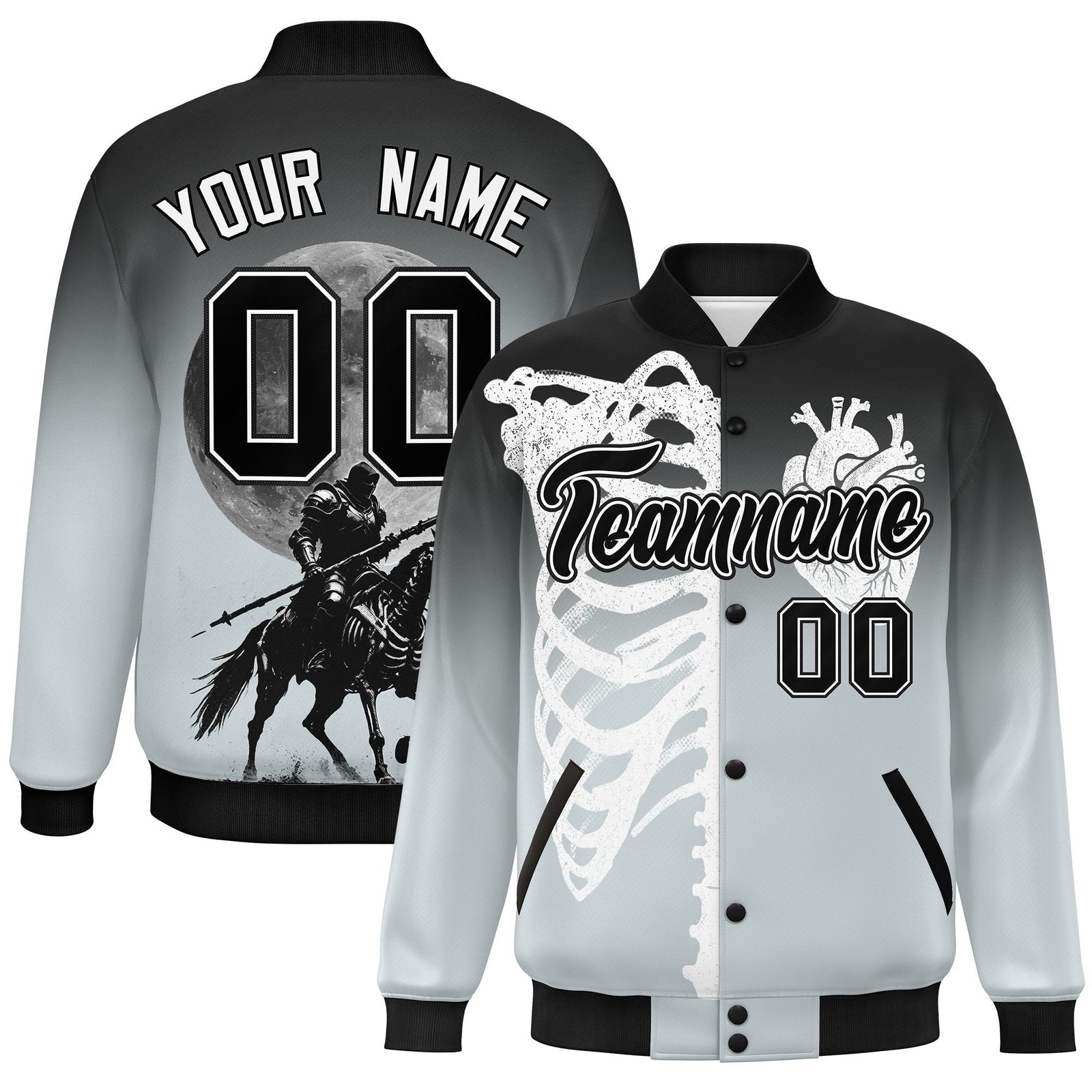 Custom Black Silver White skeleton Halloween Graffiti Pattern Stretch Fabric Jacket| KXKSHOP