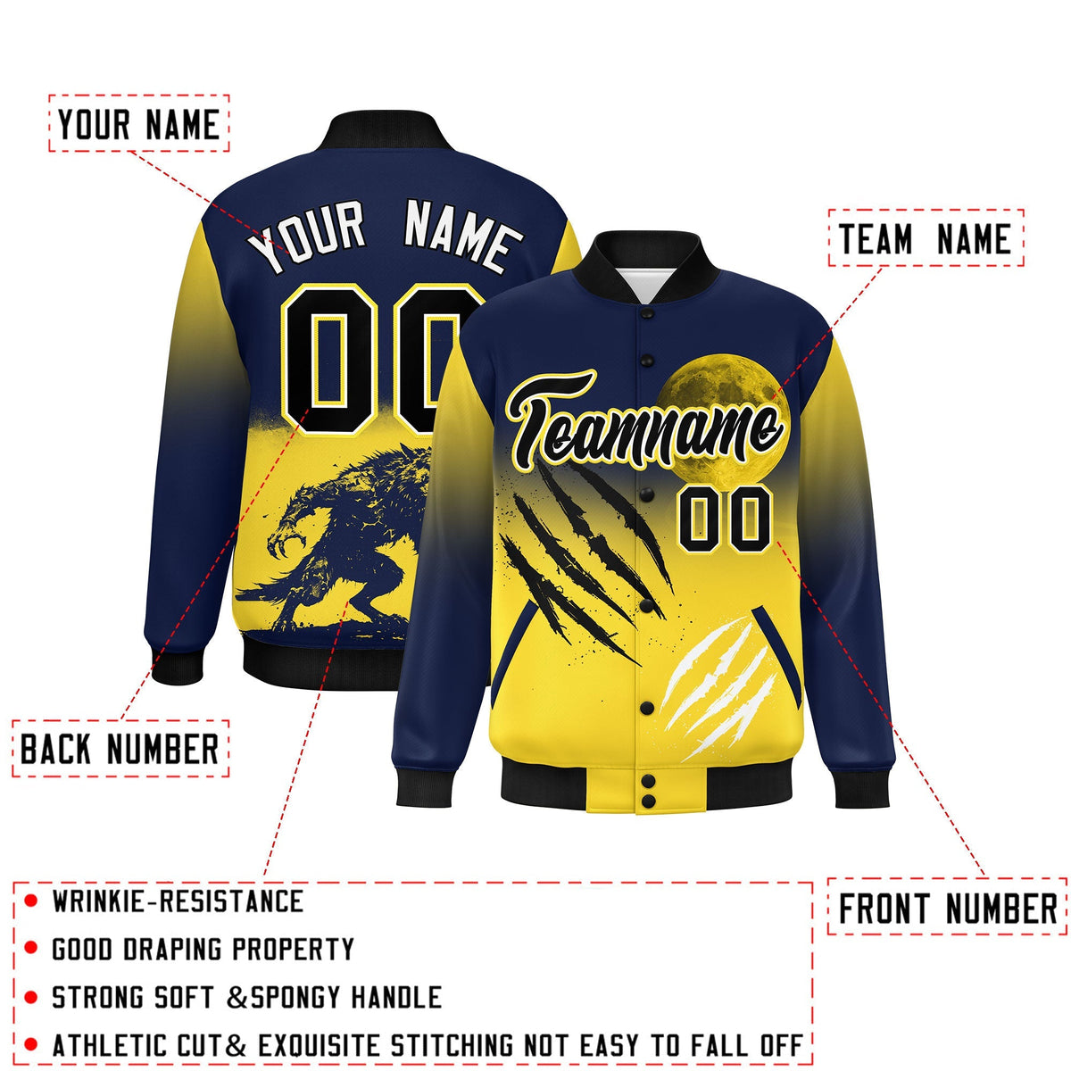 Custom Navy Gold Black skeleton Halloween Graffiti Pattern Moisture-Wicking Jacket| KXKSHOP