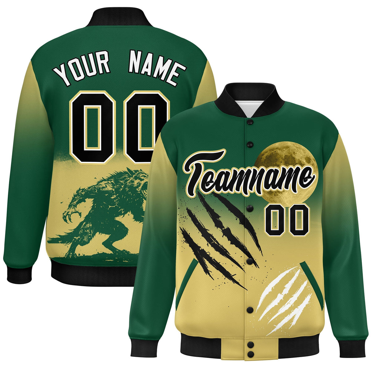 Custom Green Old Gold Black skeleton Halloween Graffiti Pattern Stretch Fabric Jacket| KXKSHOP
