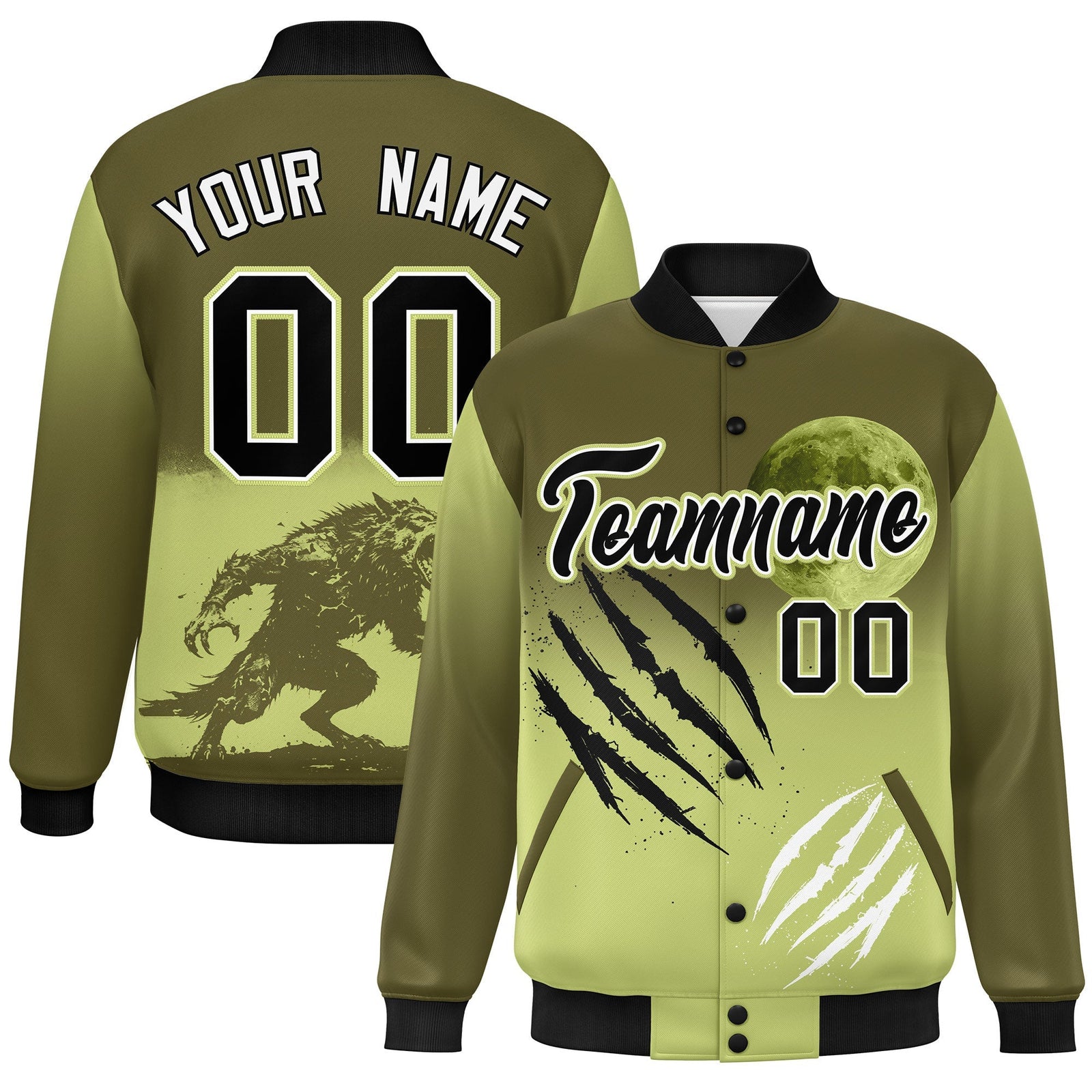 Custom Olive Champagne Black skeleton Halloween Graffiti Pattern Stretch Fabric Jacket| KXKSHOP