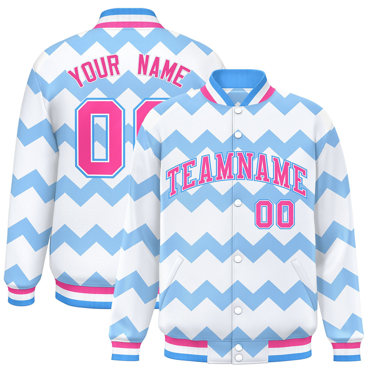 Custom White Varsity Full-Snap Ripple Color Block Letterman Jacket