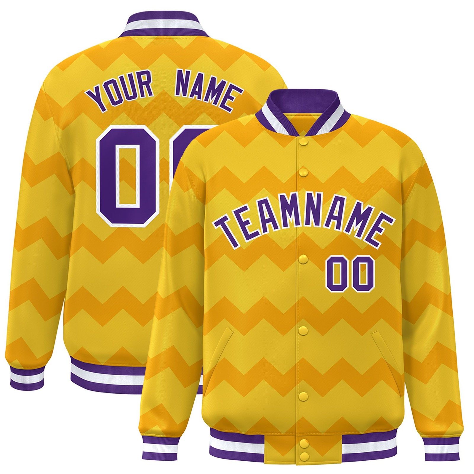 Custom Gold Varsity Full-Snap Ripple Color Block Letterman Jacket