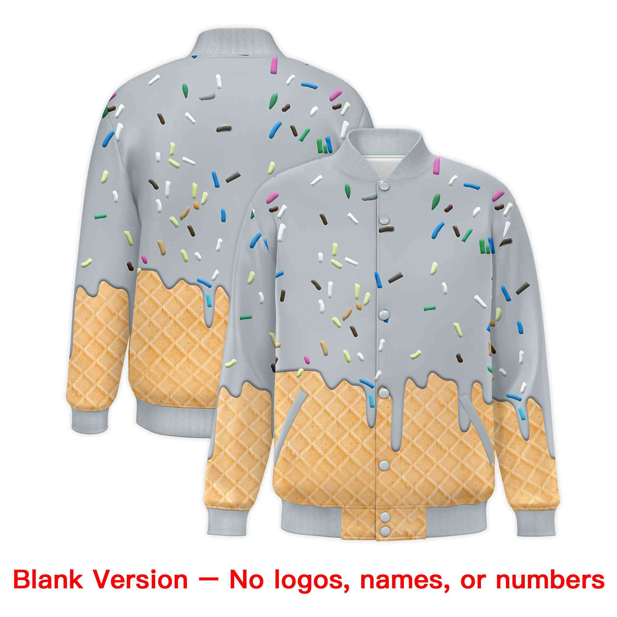 Custom Silver Ice Cream Cone Graffiti Pattern Full-Snap Varsity Letterman Jackets